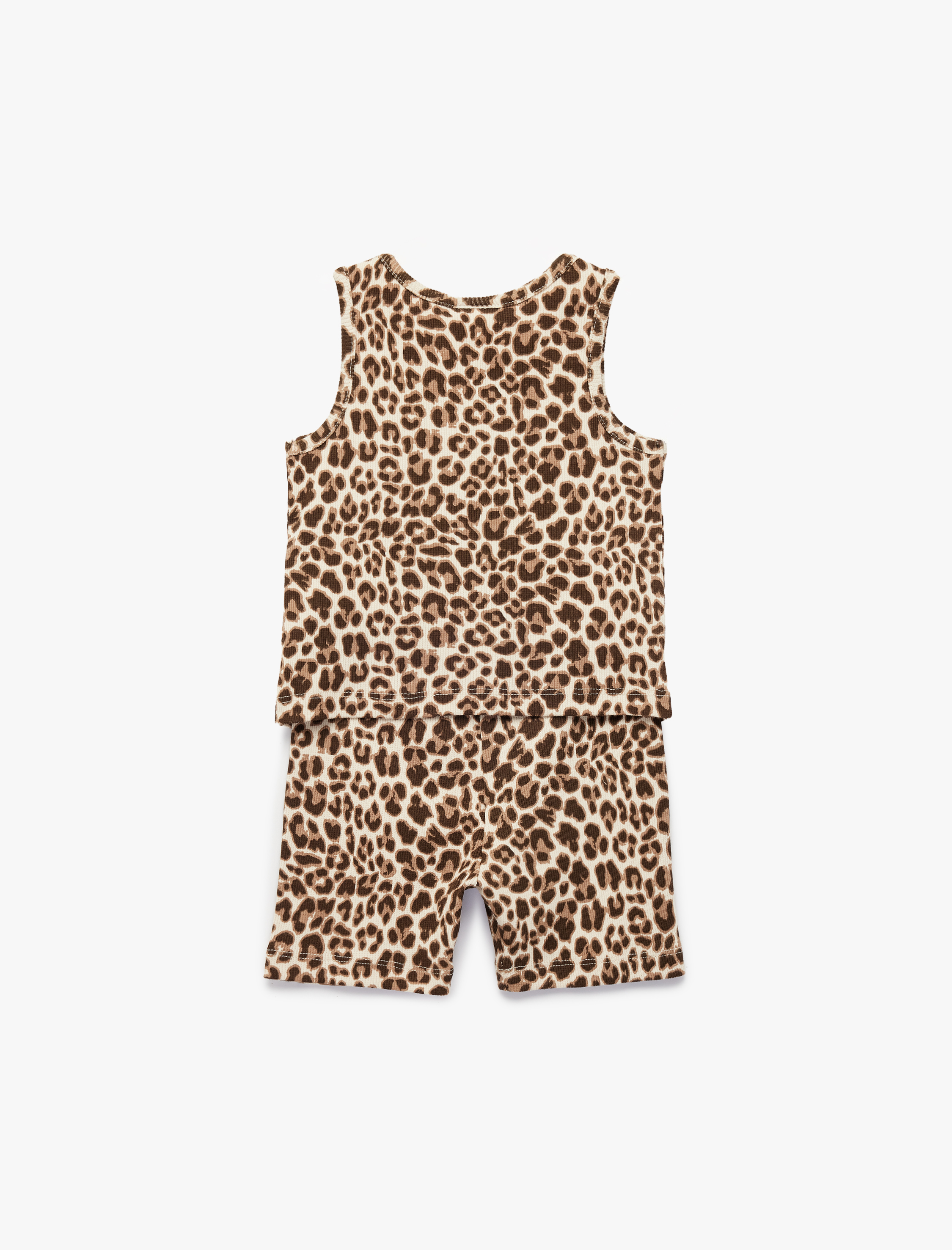  Kız Bebek Leopar Desenli Ribanalı Bisiklet Yaka Pamuklu Tulum