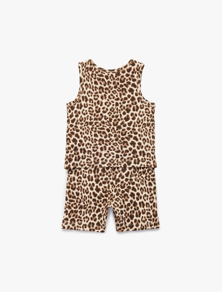 Kız Bebek Leopar Desenli Ribanalı Bisiklet Yaka Pamuklu Tulum