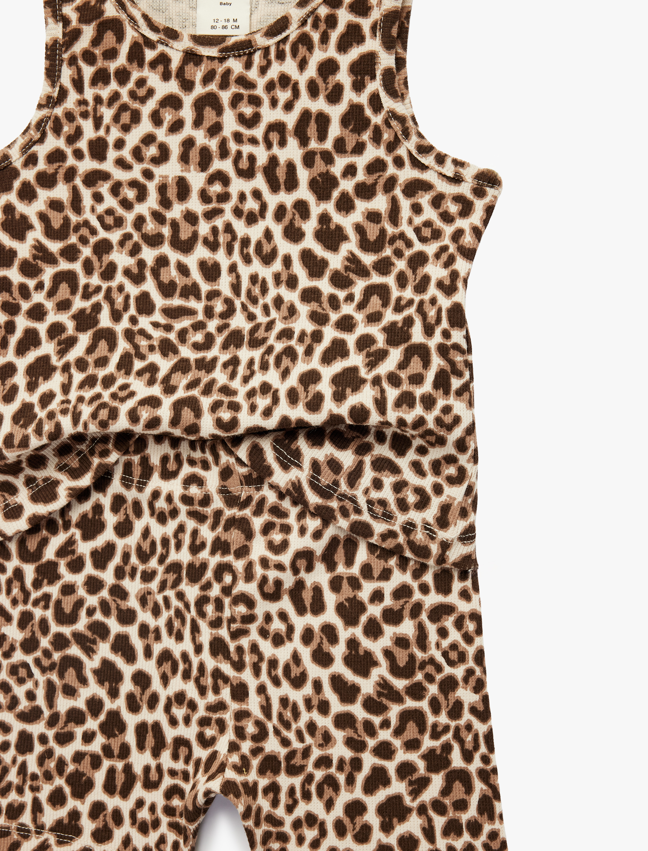  Kız Bebek Leopar Desenli Ribanalı Bisiklet Yaka Pamuklu Tulum