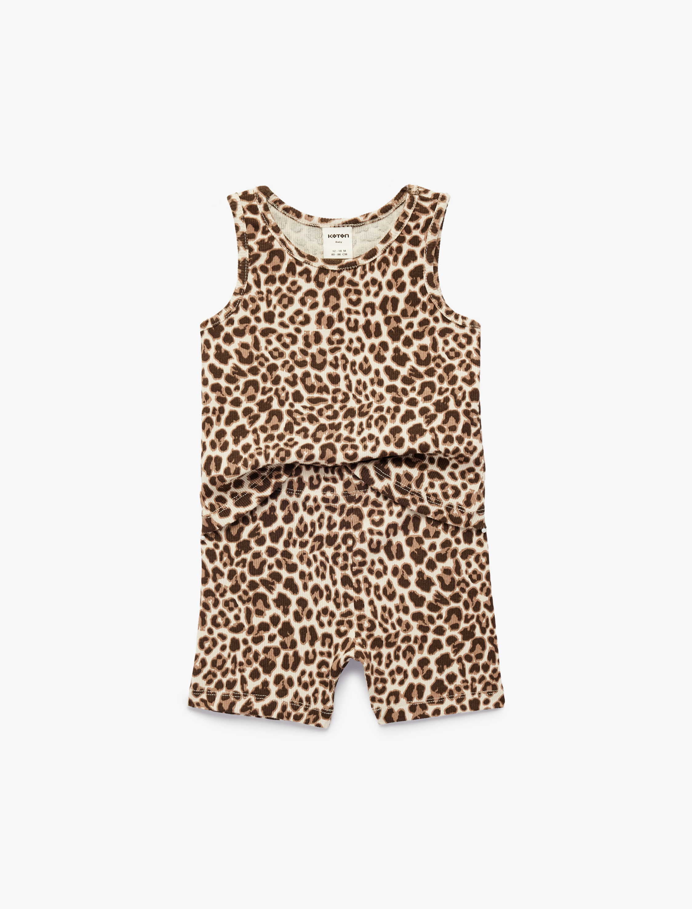  Kız Bebek Leopar Desenli Ribanalı Bisiklet Yaka Pamuklu Tulum