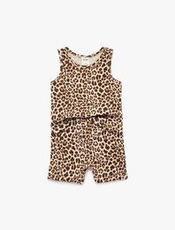 Leopar Desenli Ribanalı Bisiklet Yaka Pamuklu Tulum