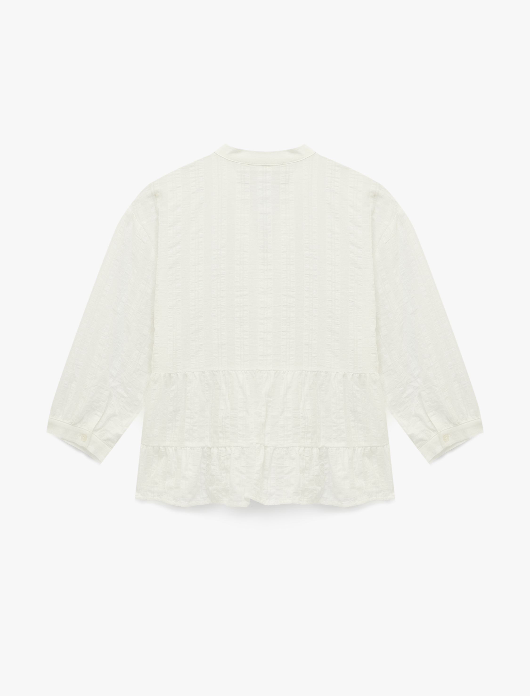   3/4 Kol Pamuklu V Yaka  Düğmeli Volanlı Brodeli Bluz