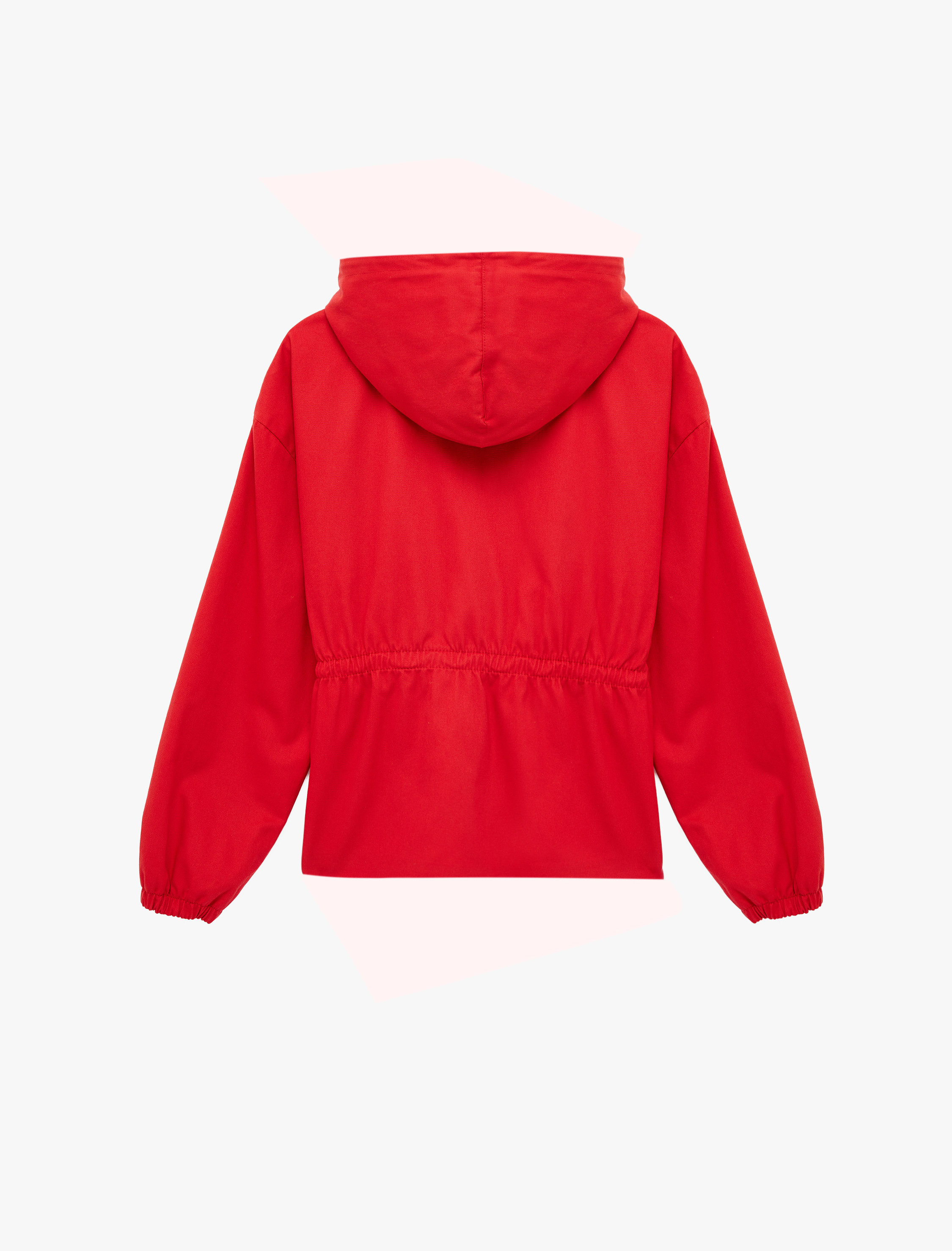   Gabardin Kumaş Cep Detaylı Büzgülü Fermuarlı Kapüşonlu Ceket