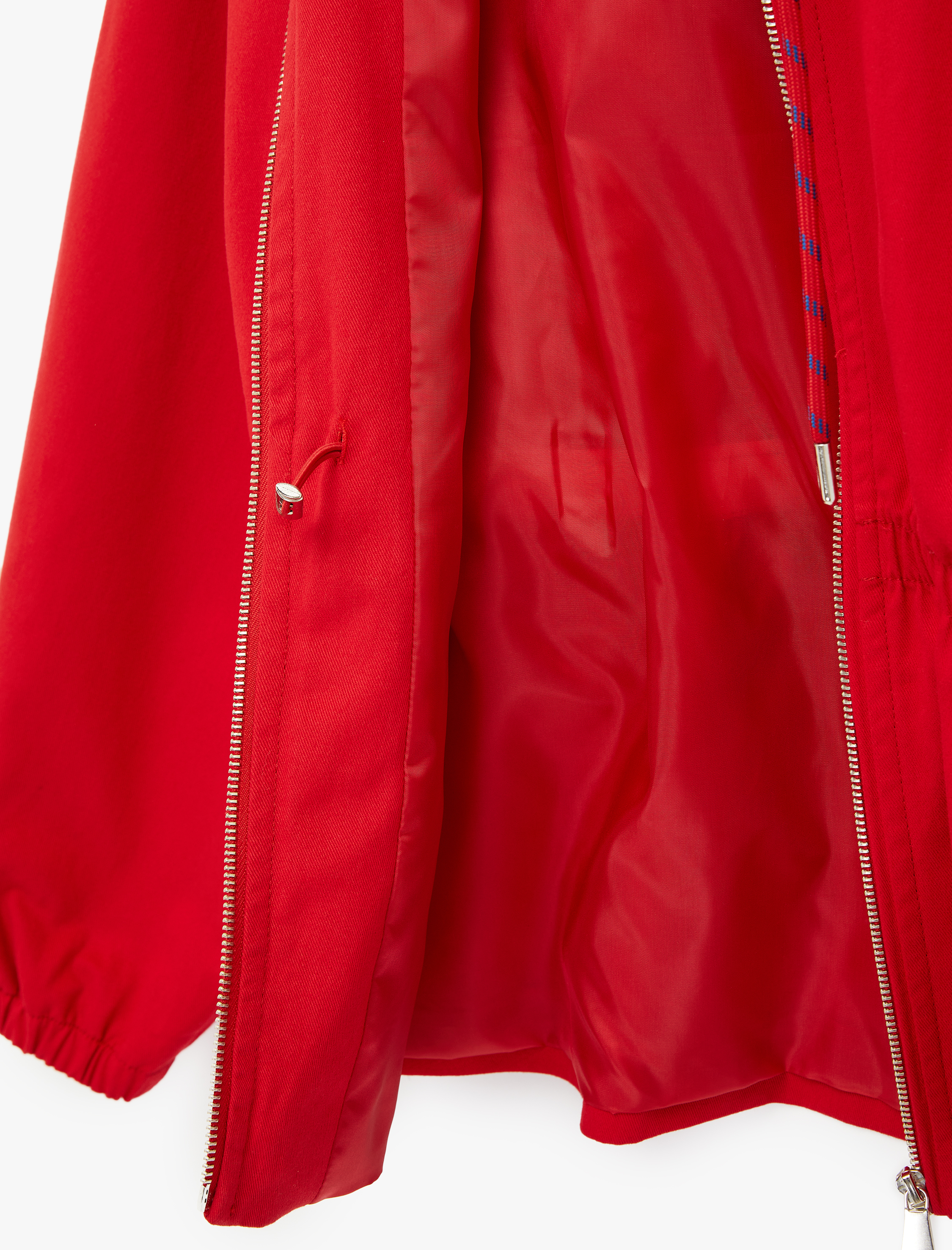   Gabardin Kumaş Cep Detaylı Büzgülü Fermuarlı Kapüşonlu Ceket