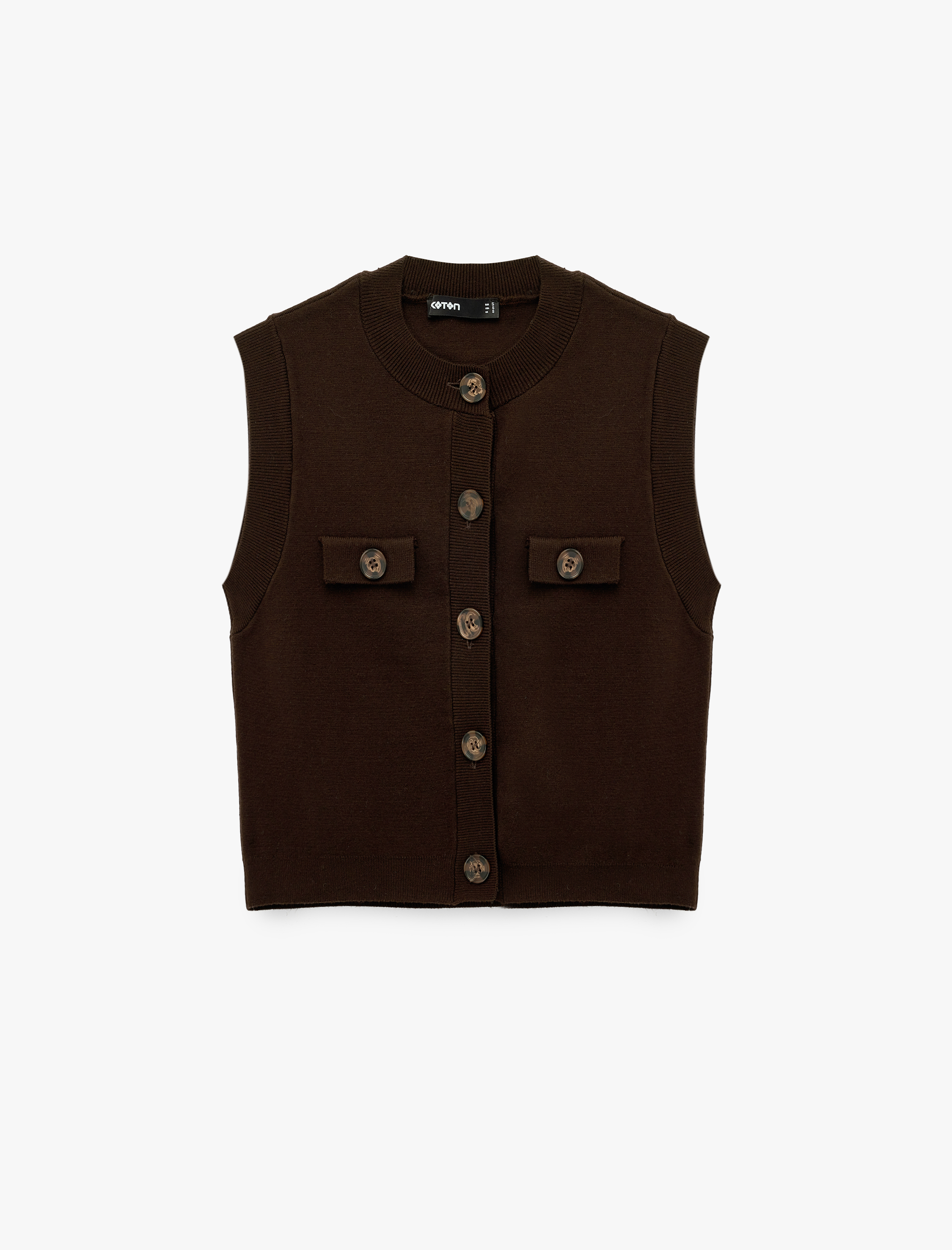   Düğmeli Aplike Detaylı Bisiklet Yaka Triko Yelek