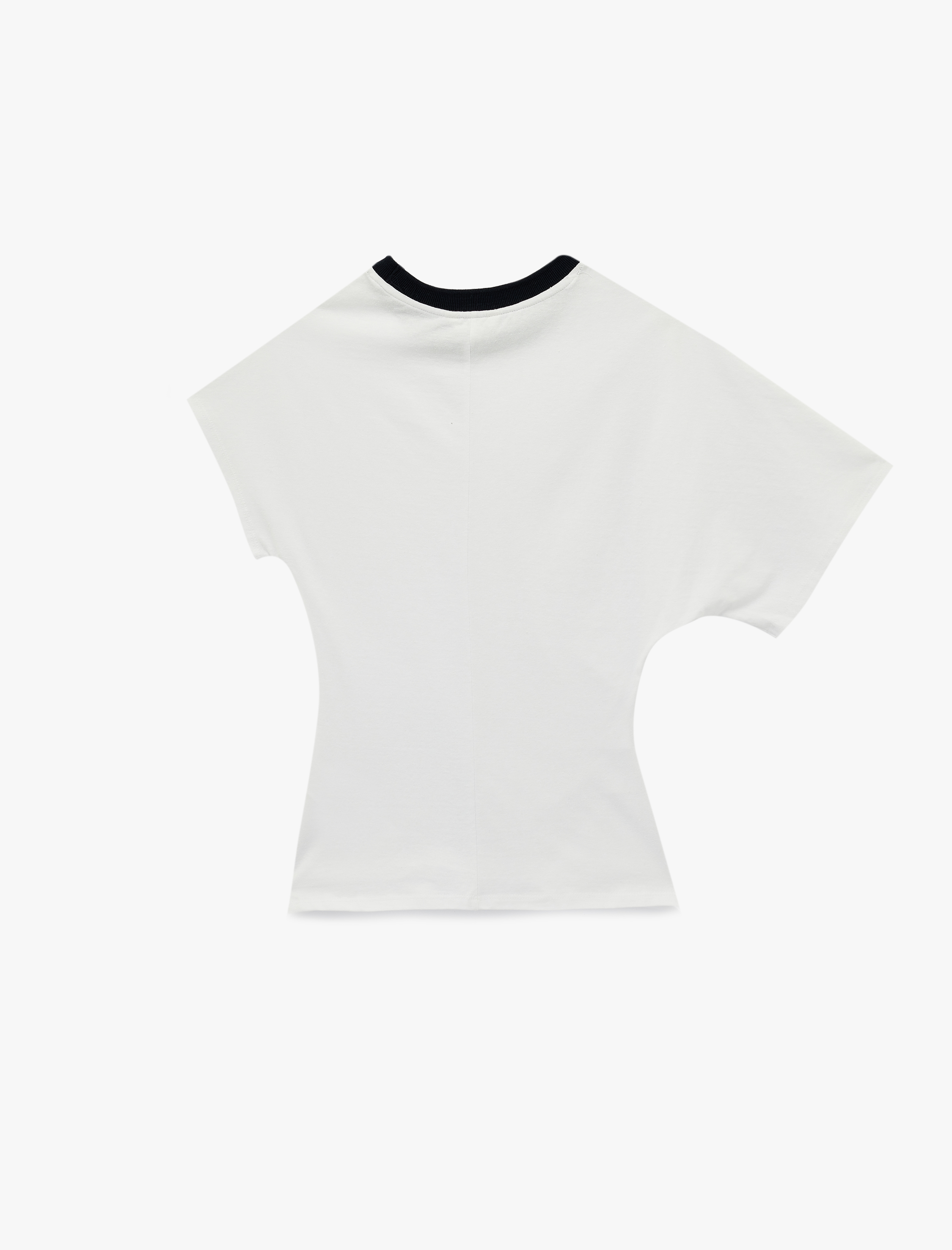   Keten Karışımlı Slim Fit Bisiklet Yaka Asimetrik Kısa Kol Detaylı Tişört