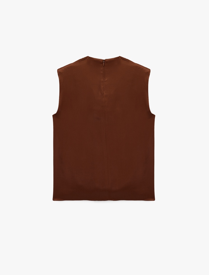  Degaje Yaka Kolsuz Saten Bluz