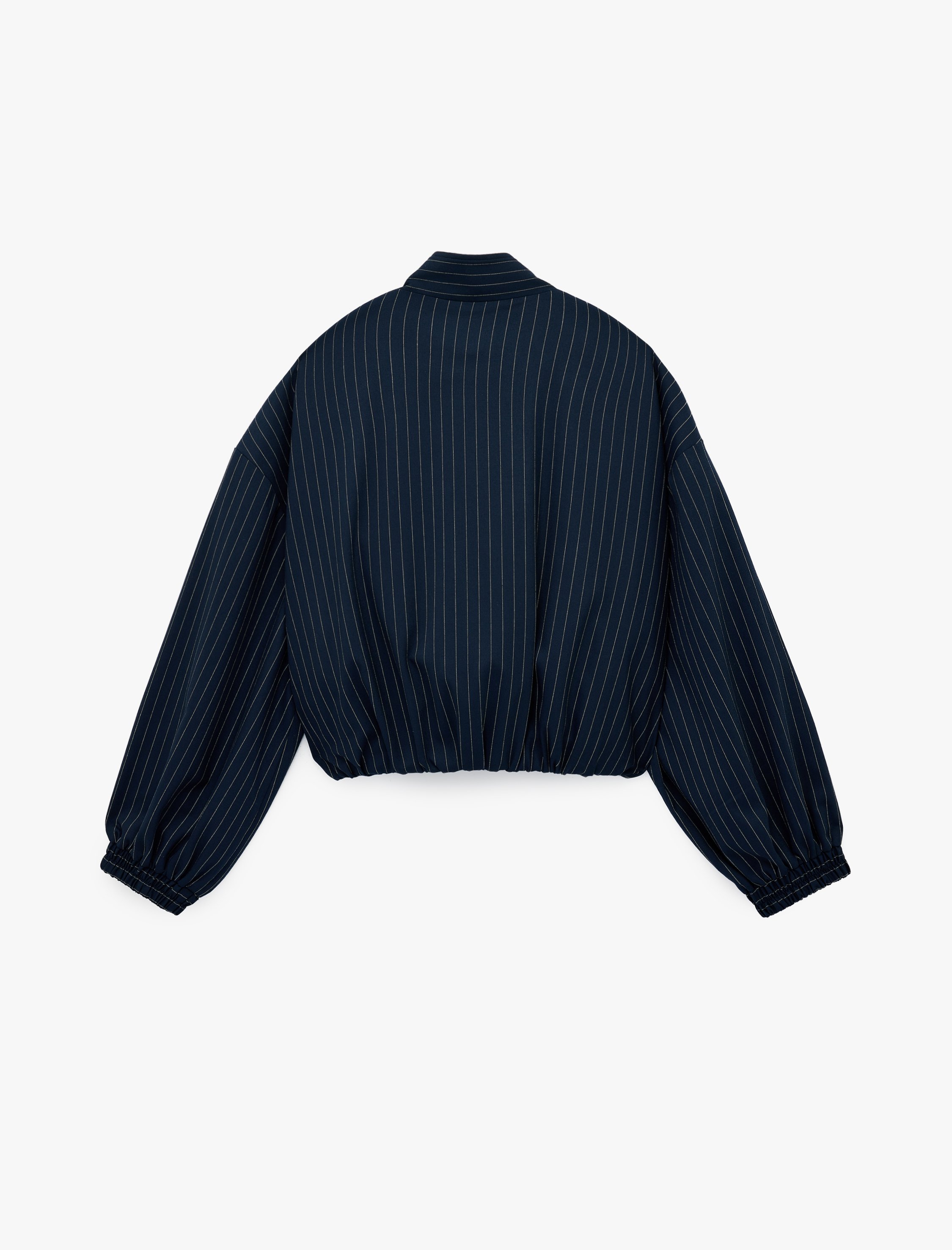   Uzun Kollu Cepli Dik Yaka Çizgili Bomber Ceket