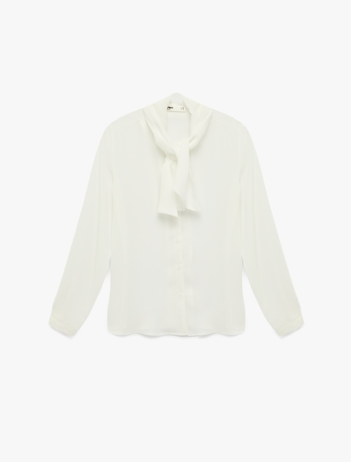  Regular Fit Fular Yaka Uzun Kollu Gömlek