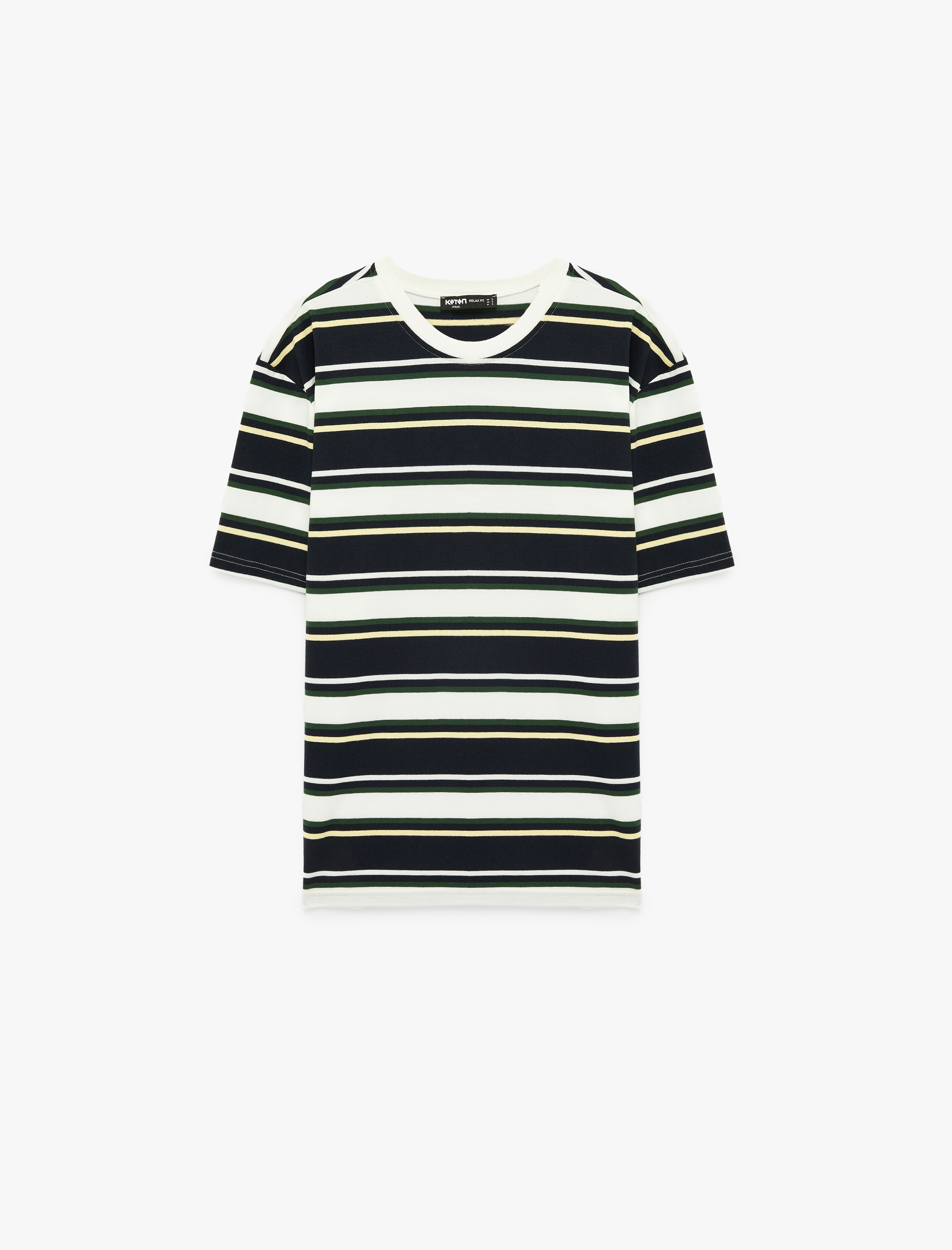   Oversize Kısa Kollu Bisiklet Yaka Çizgili Tişört