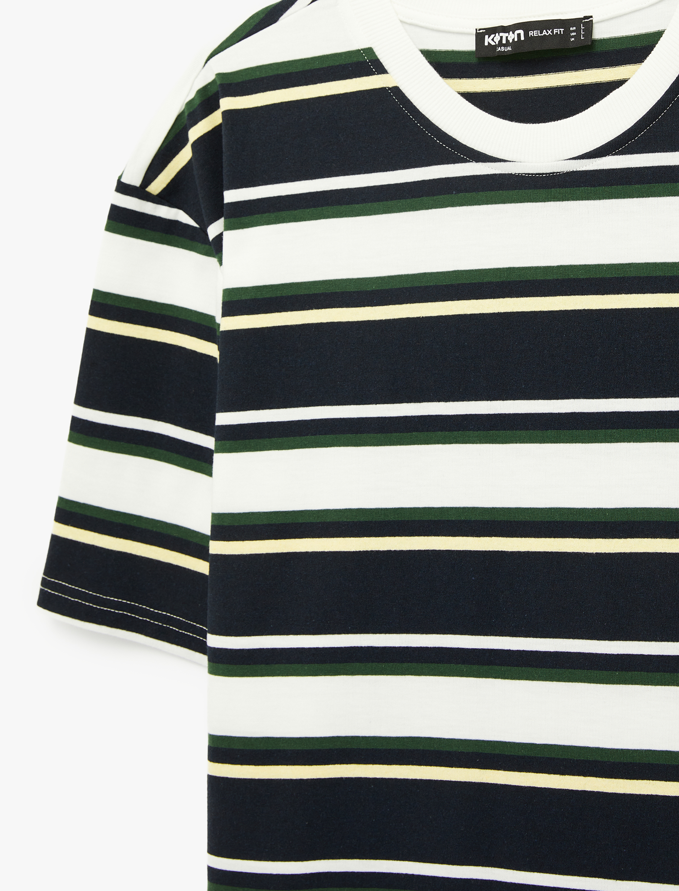   Oversize Kısa Kollu Bisiklet Yaka Çizgili Tişört