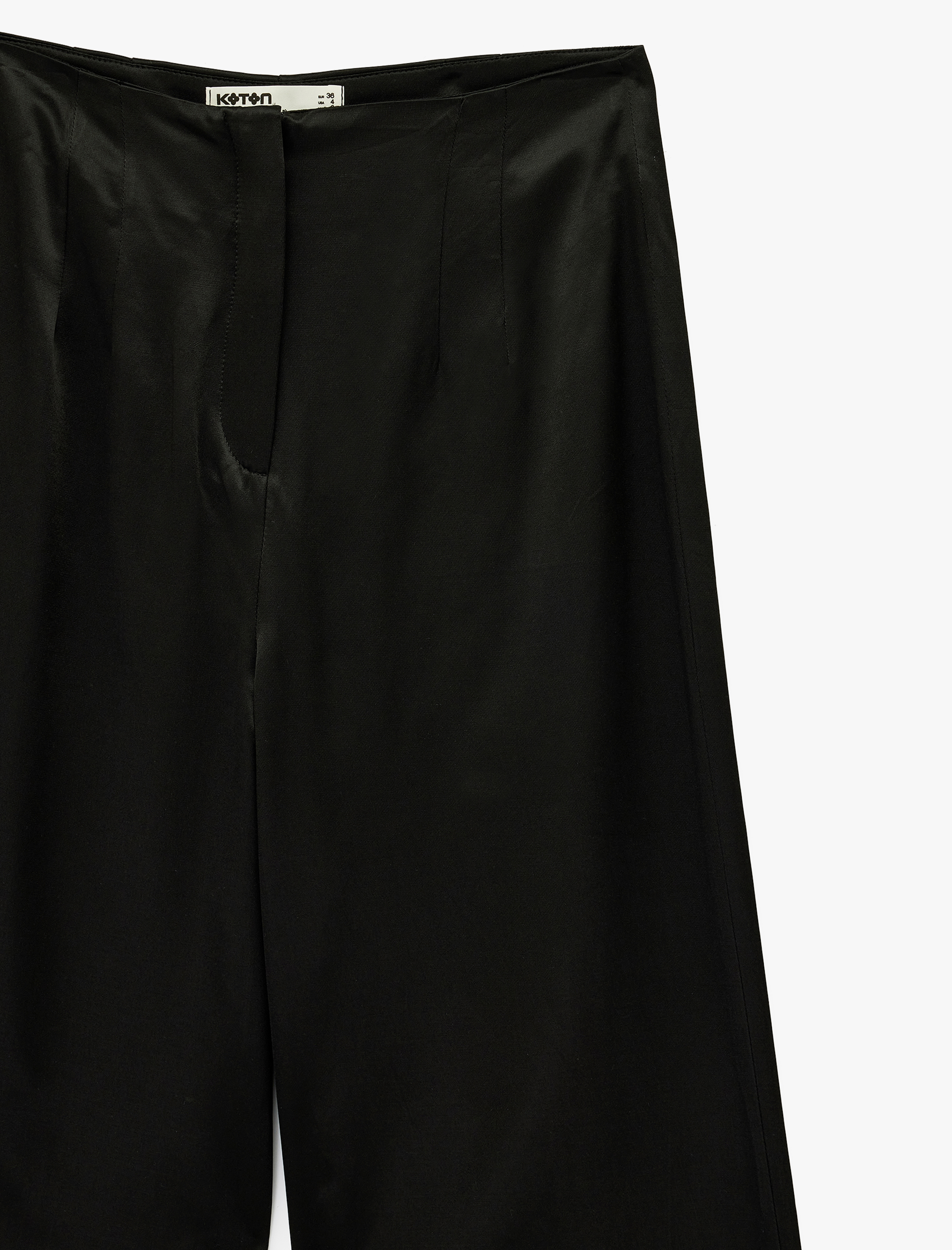   Slim Fit Yüksek Bel Geniş Paça Saten Pantolon