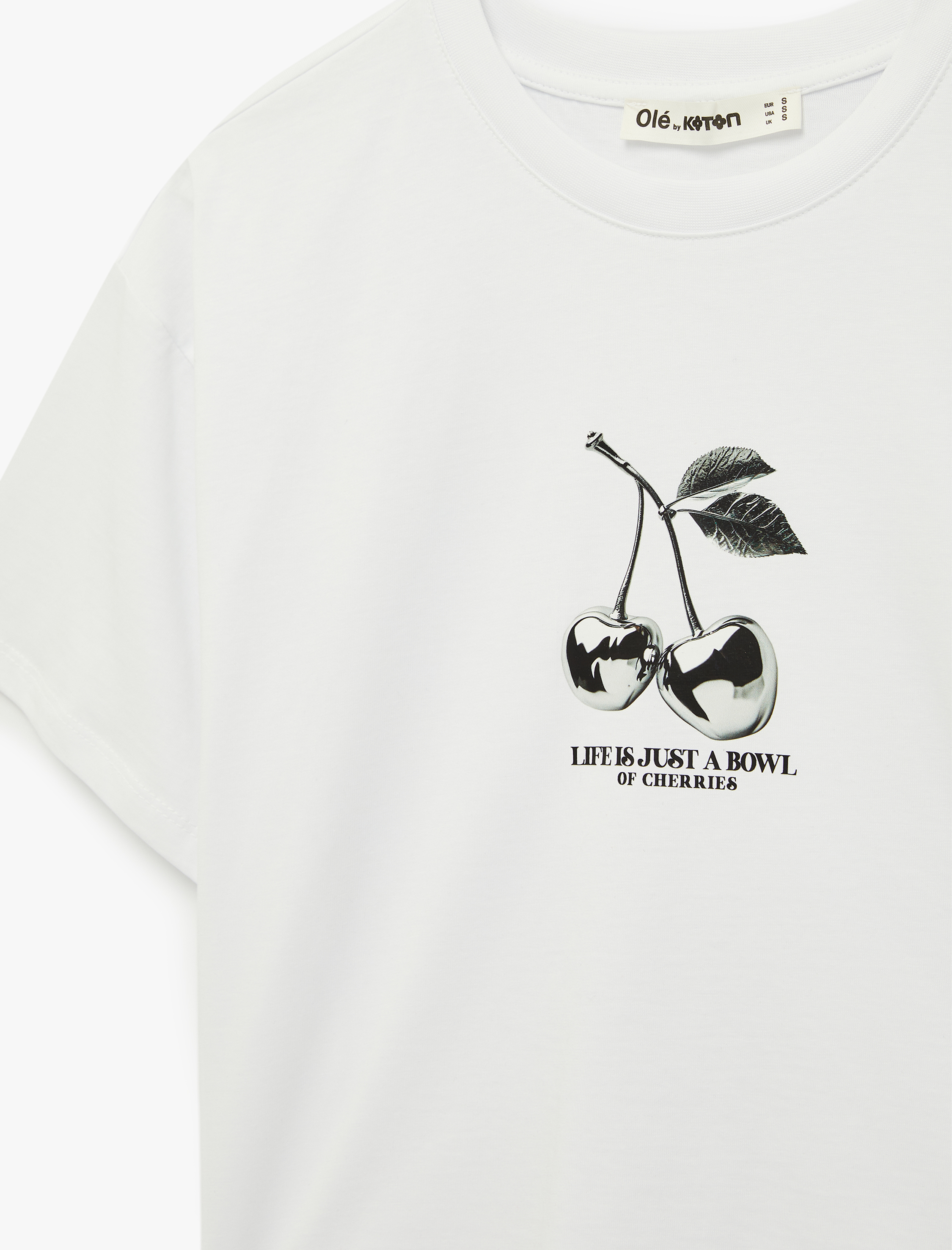   Rahat Kalıp Kısa Kollu Bisiklet Yaka Kiraz Baskılı Tişört