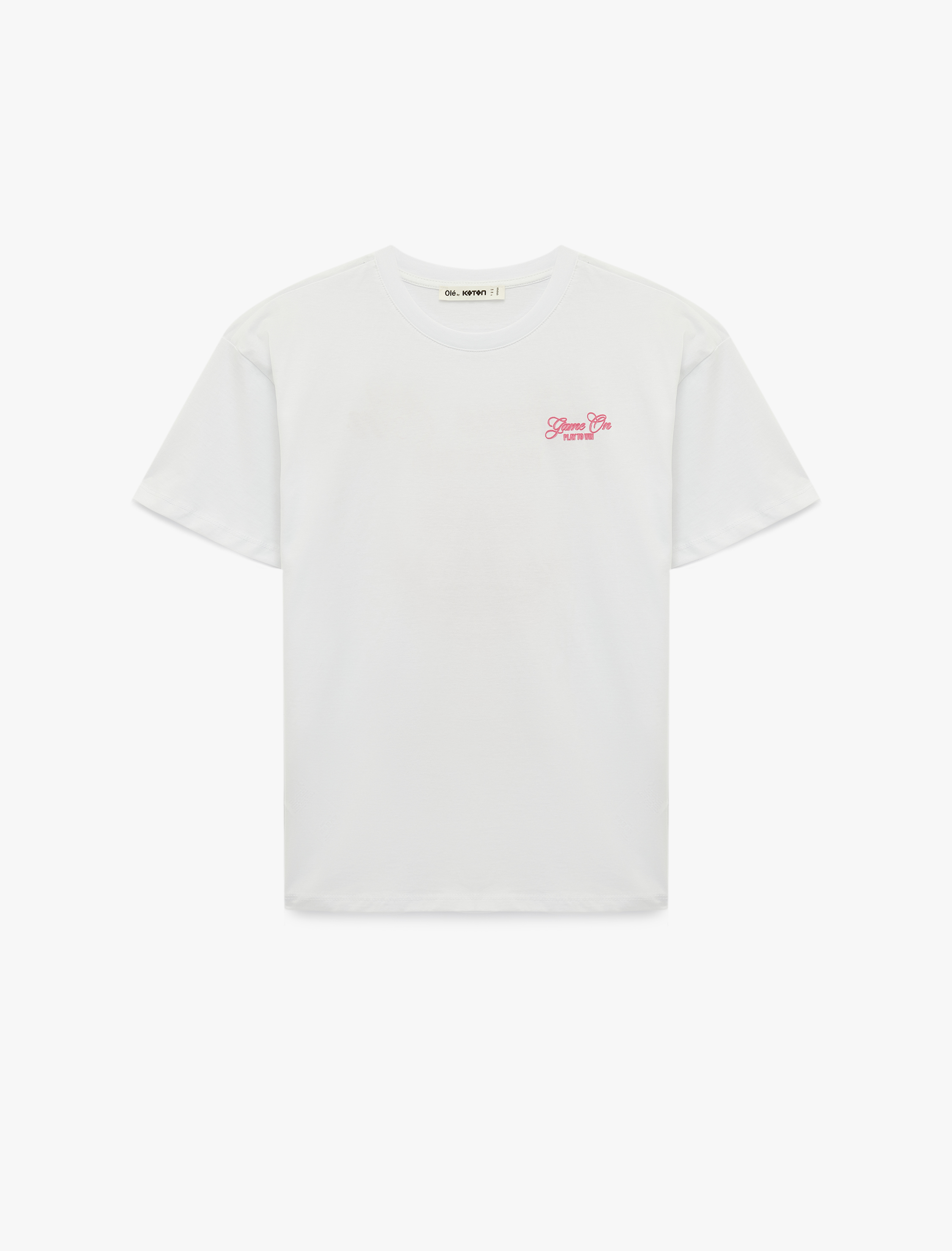   Rahat Kalıp Bisiklet Yaka Kısa Kollu Arkası Baskılı Tişört