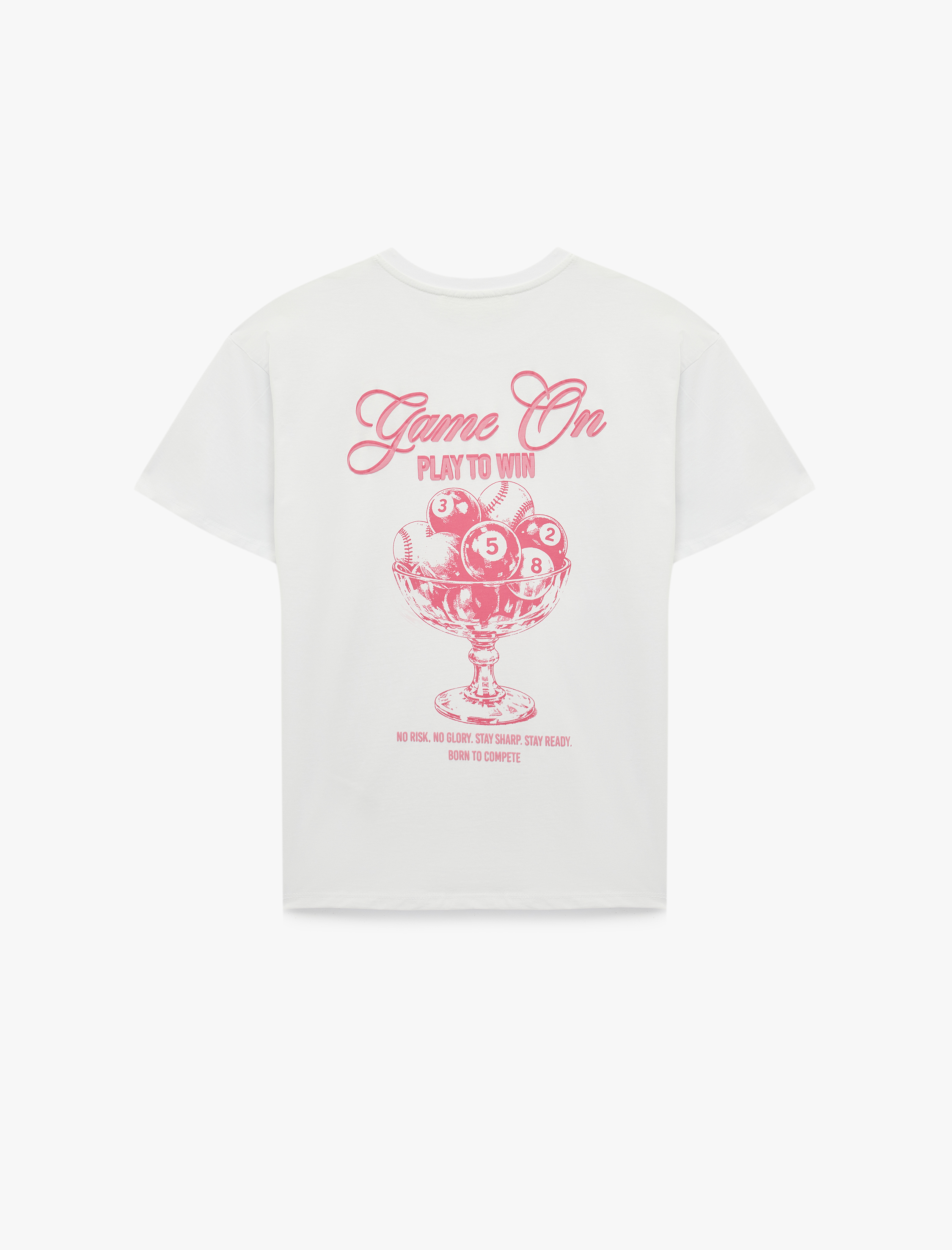   Rahat Kalıp Bisiklet Yaka Kısa Kollu Arkası Baskılı Tişört