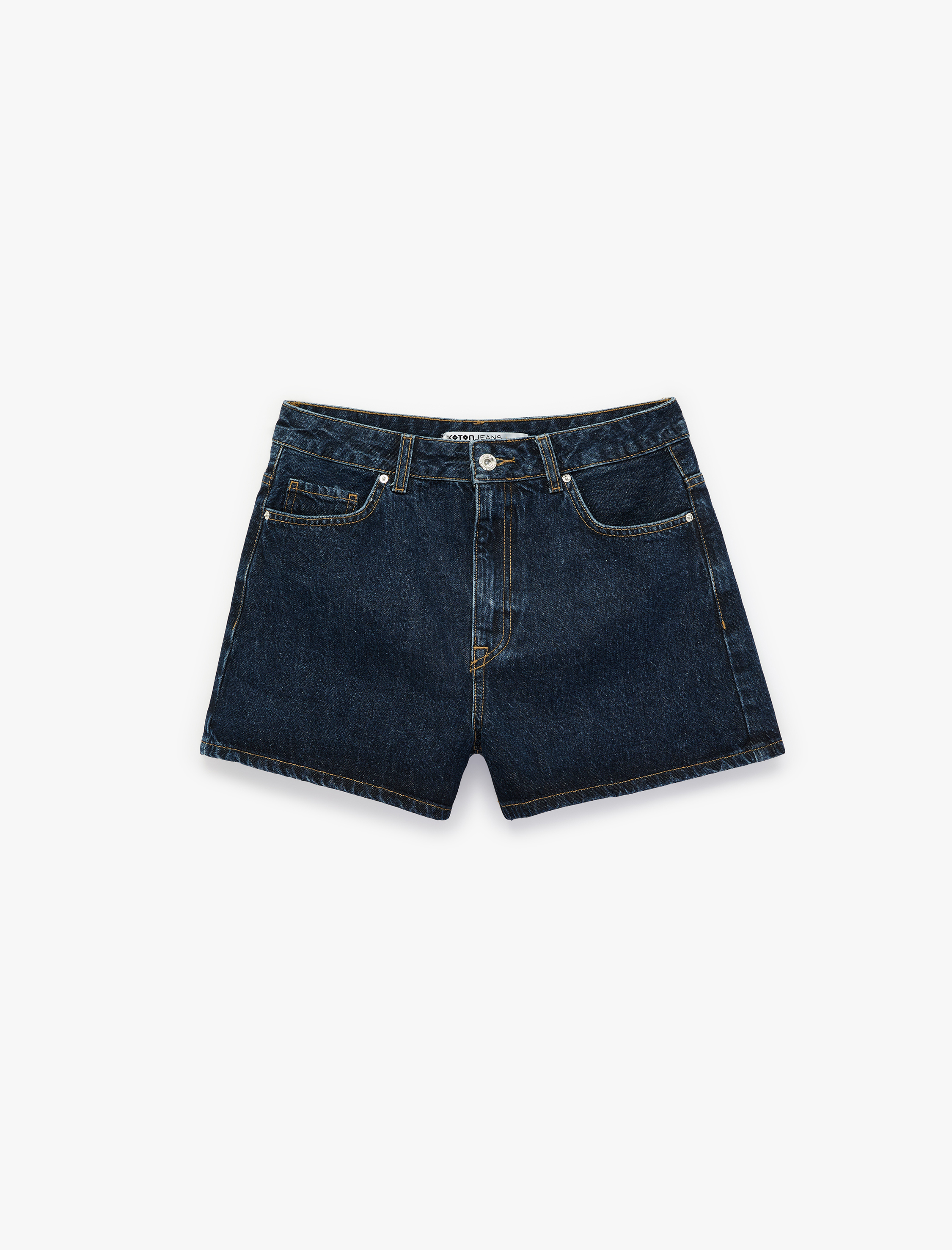   Normal Bel Düğmeli Pamuklu Rahat Kalıp Mini Denim Şort