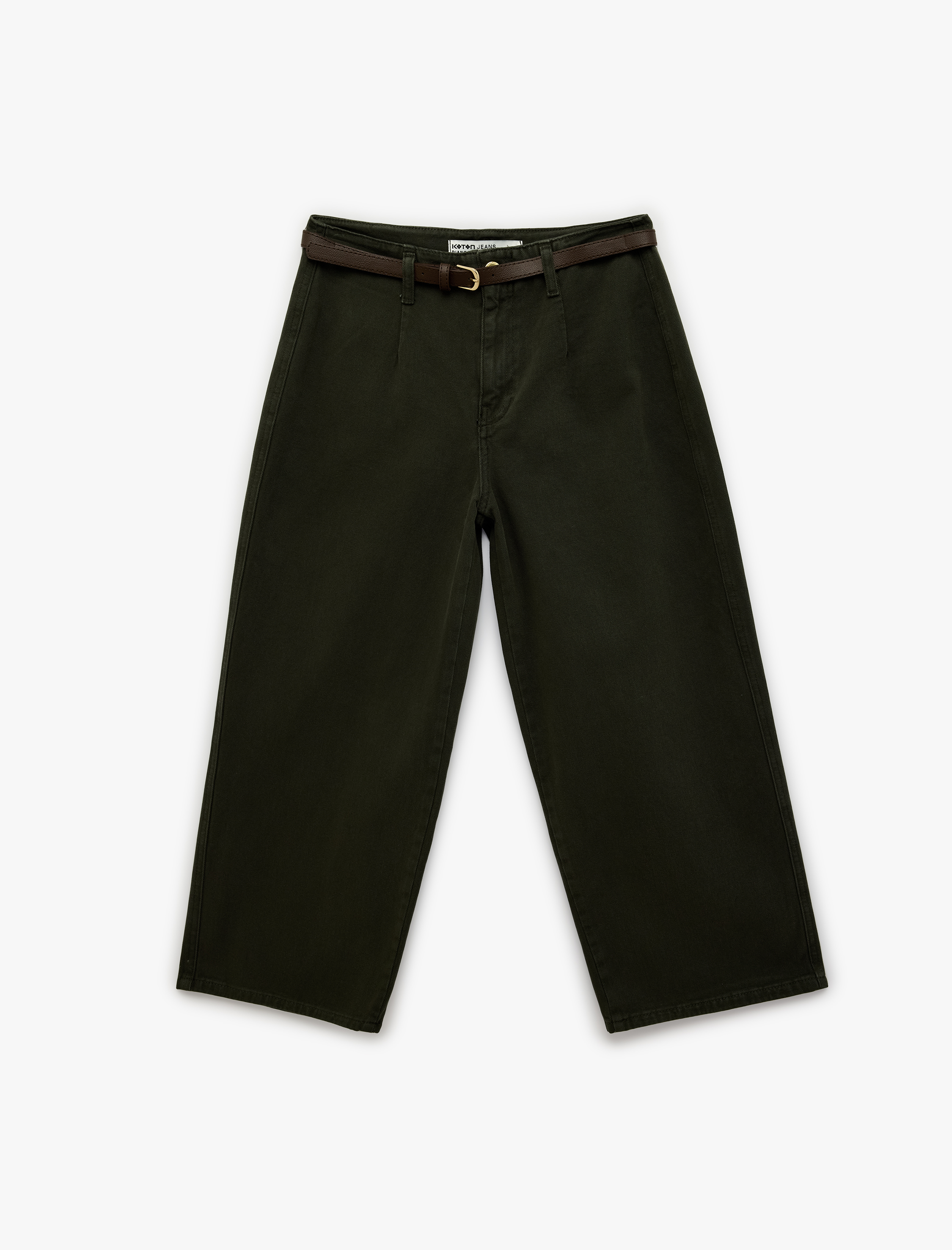   Kemer Detaylı Pamuklu Kısa Geniş Paça Pantolon - Wide Leg Jeans