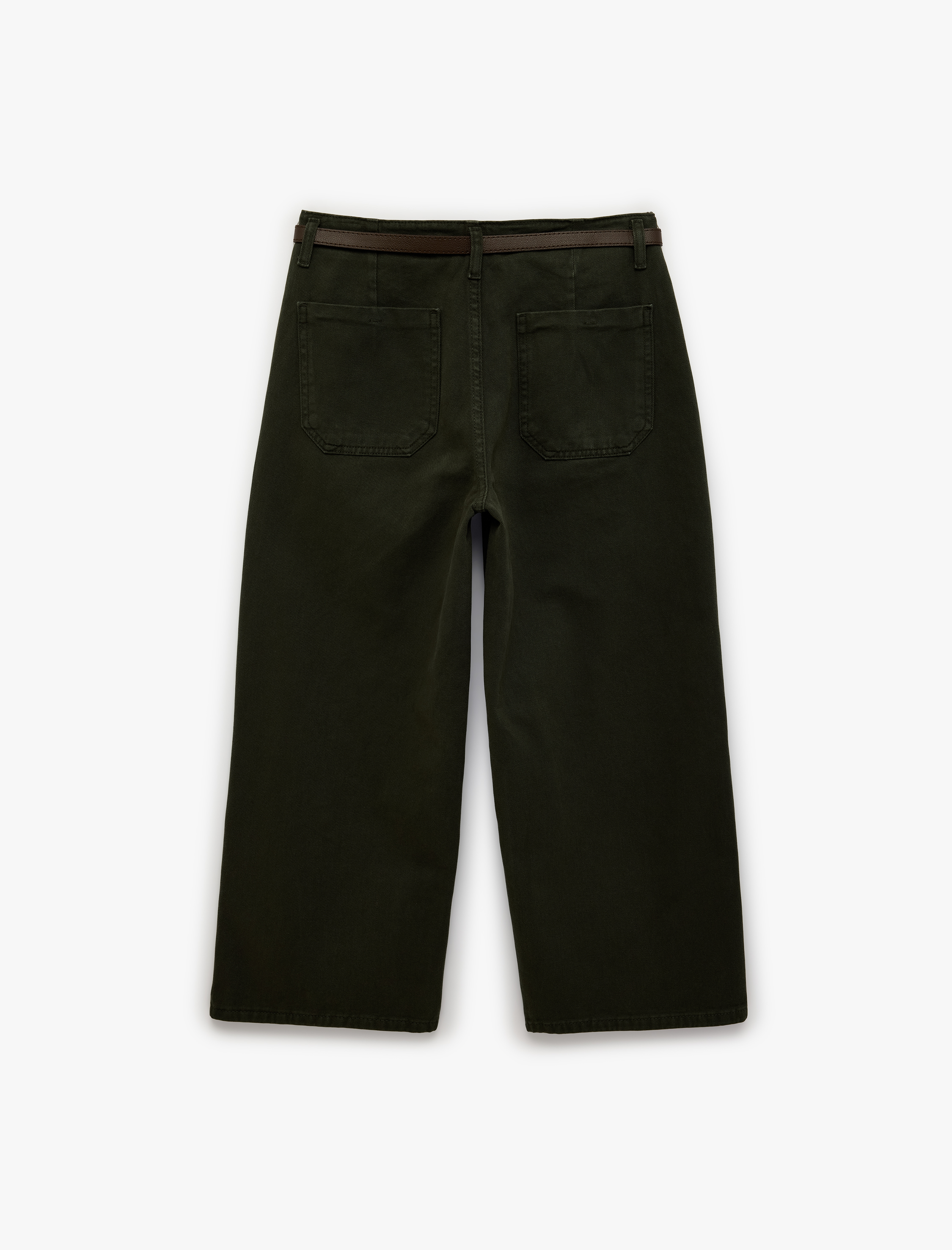   Kemer Detaylı Pamuklu Kısa Geniş Paça Pantolon - Wide Leg Jeans