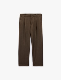 Rahat Kalıp Viskon Karışımlı Cepli Düğmeli Pileli Kumaş Pantolon