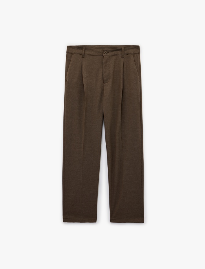  Rahat Kalıp Viskon Karışımlı Cepli Düğmeli Pileli Kumaş Pantolon