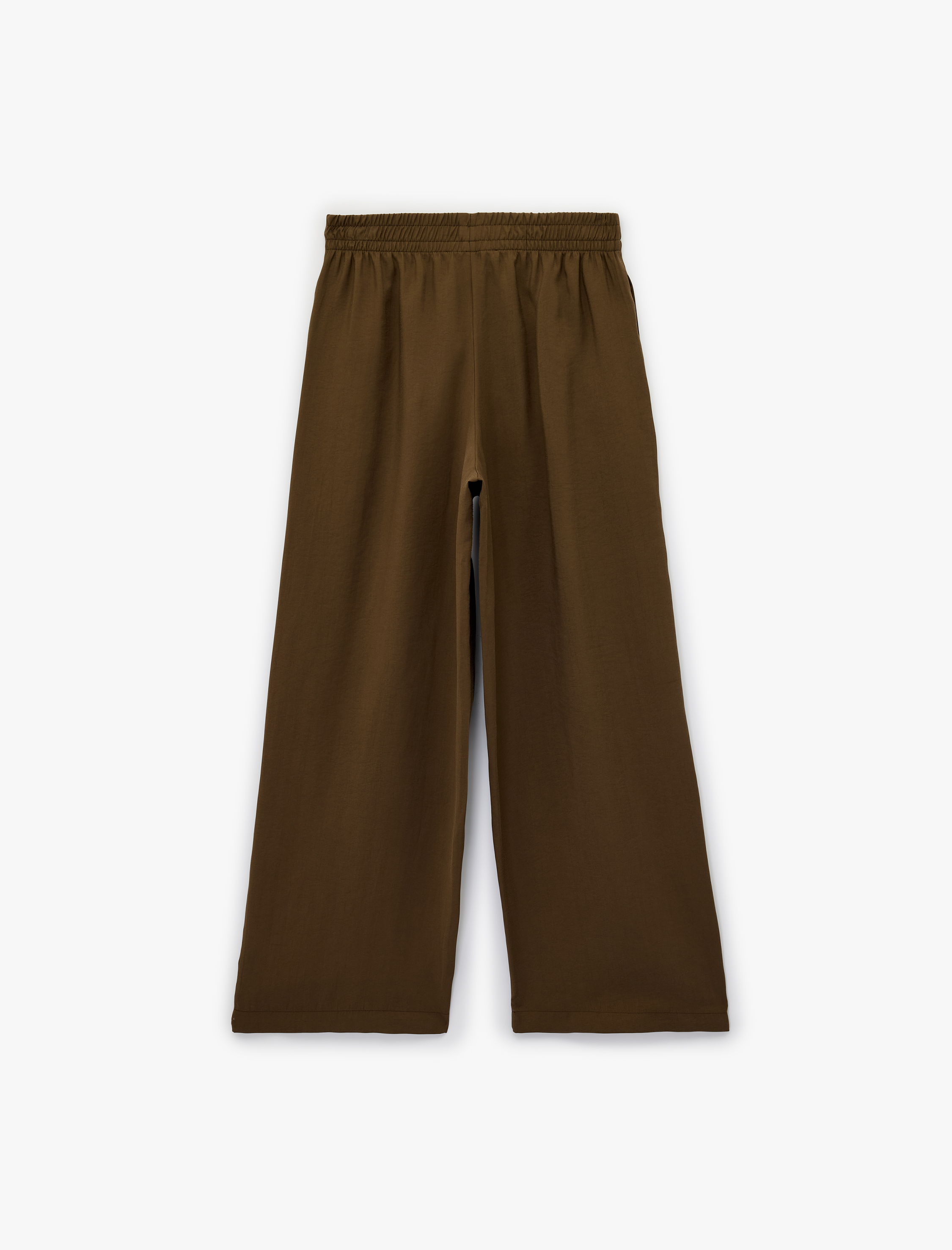   Modal Kumaş Beli Lastikli Cepli Düz Geniş Paça Pantolon