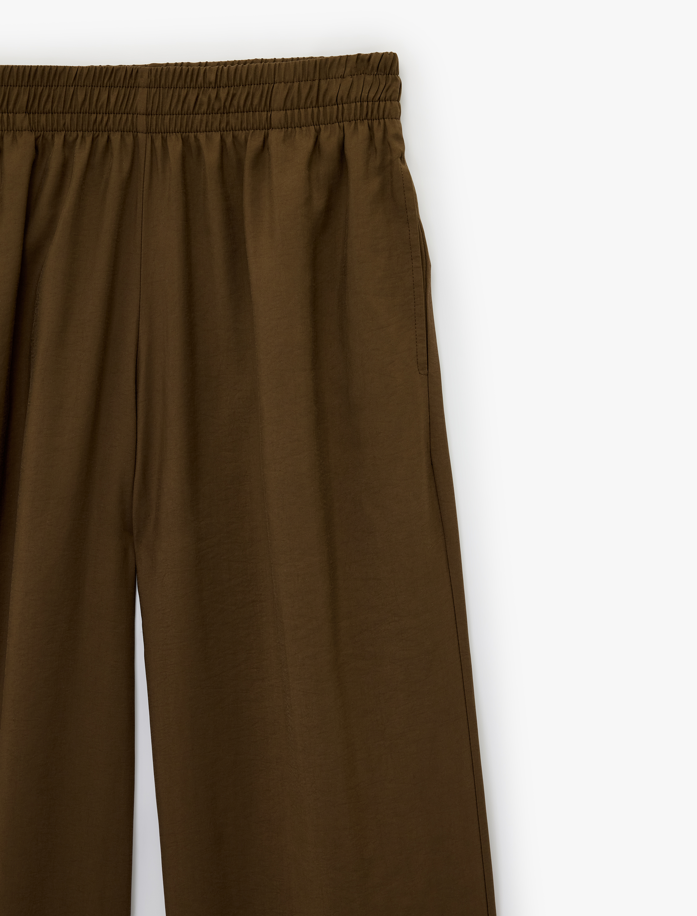   Modal Kumaş Beli Lastikli Cepli Düz Geniş Paça Pantolon