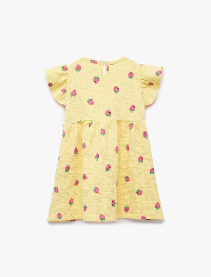 Kız Bebek Kısa Kollu Bisiklet Yaka Çilek Baskılı Pamuklu Elbise