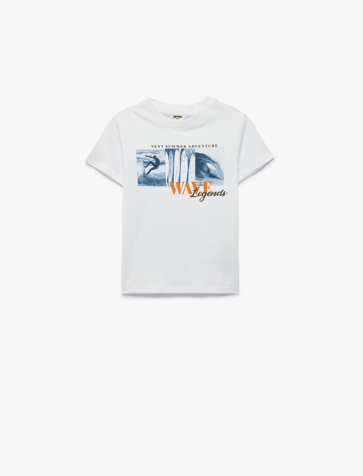 Erkek Çocuk Pamuklu Kısa Kollu Bisiklet Yaka Baskılı Tişört