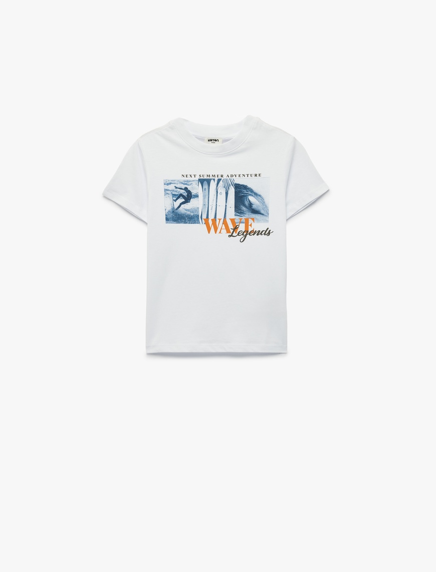 Koton Pamuklu Kısa Kollu Bisiklet Yaka Baskılı T-Shirt