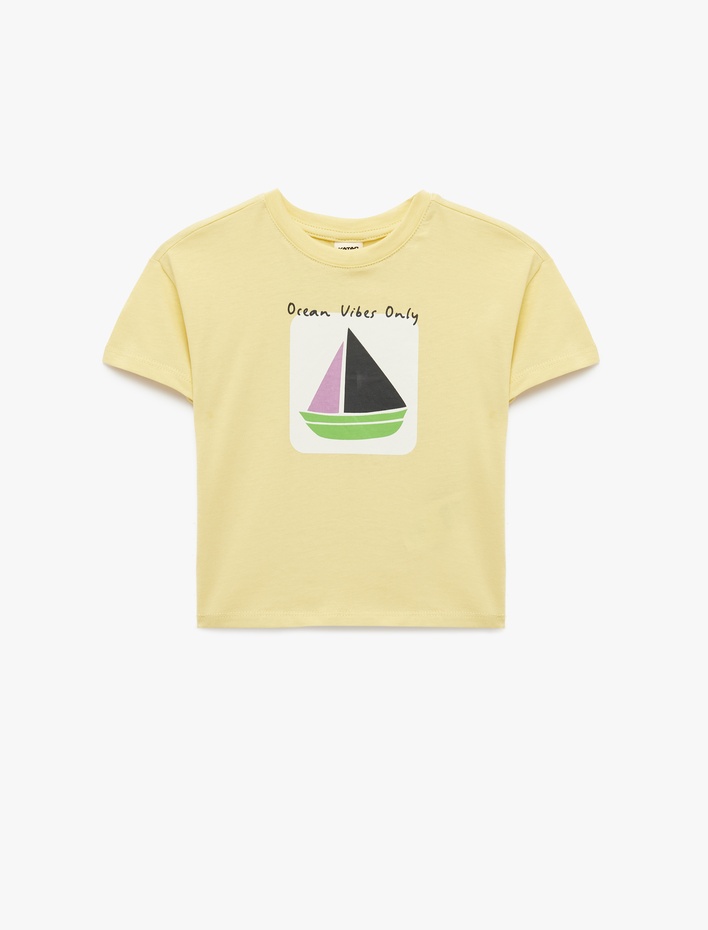 Erkek Bebek Pamuklu Kısa Kollu Bisiklet Yaka Baskılı Tişört