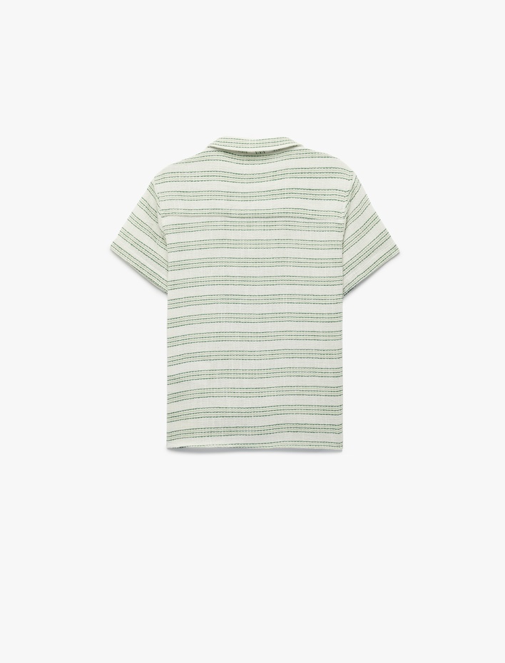 Erkek Çocuk Pamuklu Cepli Kısa Kollu Devrik Yaka Çizgili Gömlek