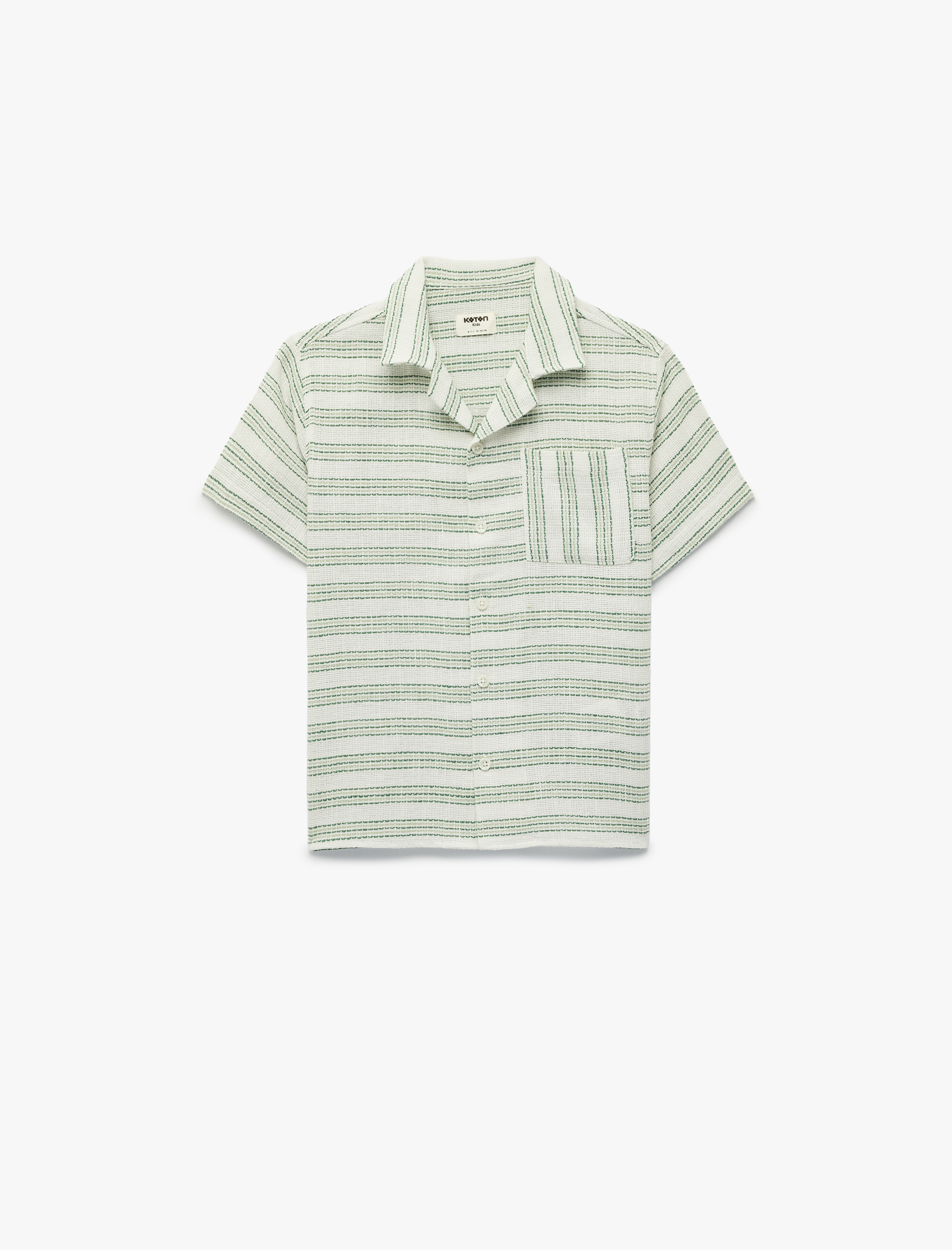  Erkek Çocuk Pamuklu Cepli Kısa Kollu Devrik Yaka Çizgili Gömlek