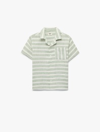 Pamuklu Cepli Kısa Kollu Devrik Yaka Çizgili Gömlek