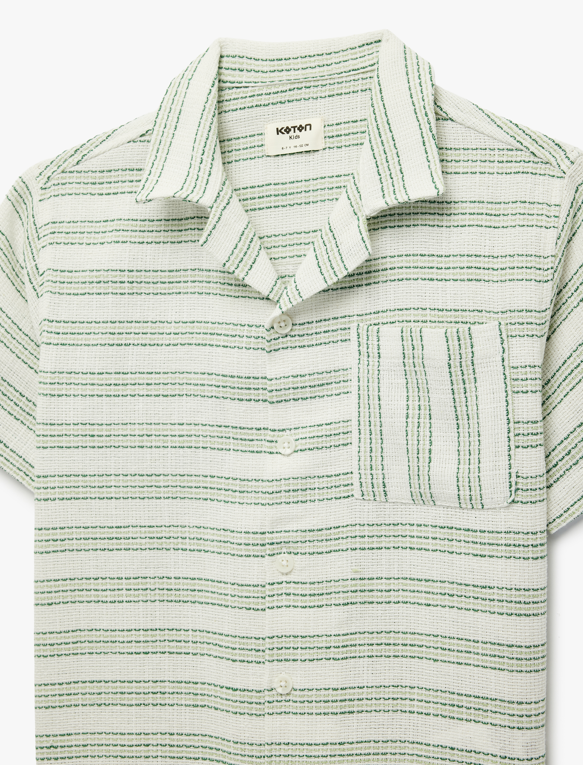  Erkek Çocuk Pamuklu Cepli Kısa Kollu Devrik Yaka Çizgili Gömlek