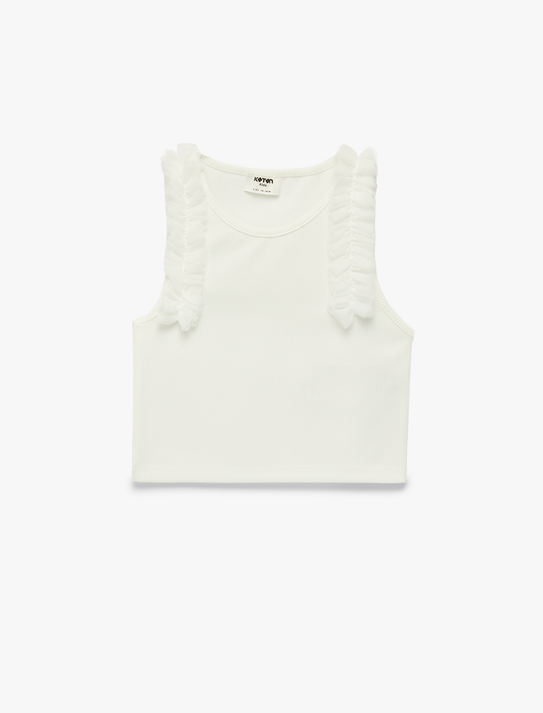  Kız Çocuk Fırfır Detaylı Kolsuz Bisiklet Yaka Crop Atlet