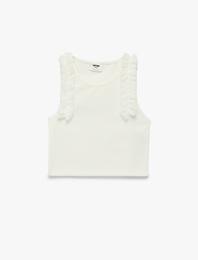 Fırfır Detaylı Kolsuz Bisiklet Yaka Crop Atlet