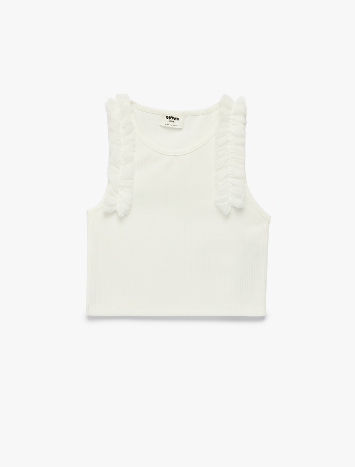 Kız Çocuk Fırfır Detaylı Kolsuz Bisiklet Yaka Crop Atlet