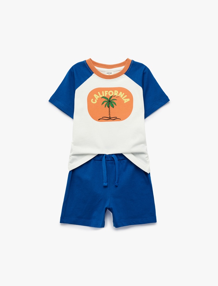 Erkek Bebek Baskılı Kısa Kollu Bisiklet Yaka Pamuklu Tişört ve Şort Takımı - 2'li Set