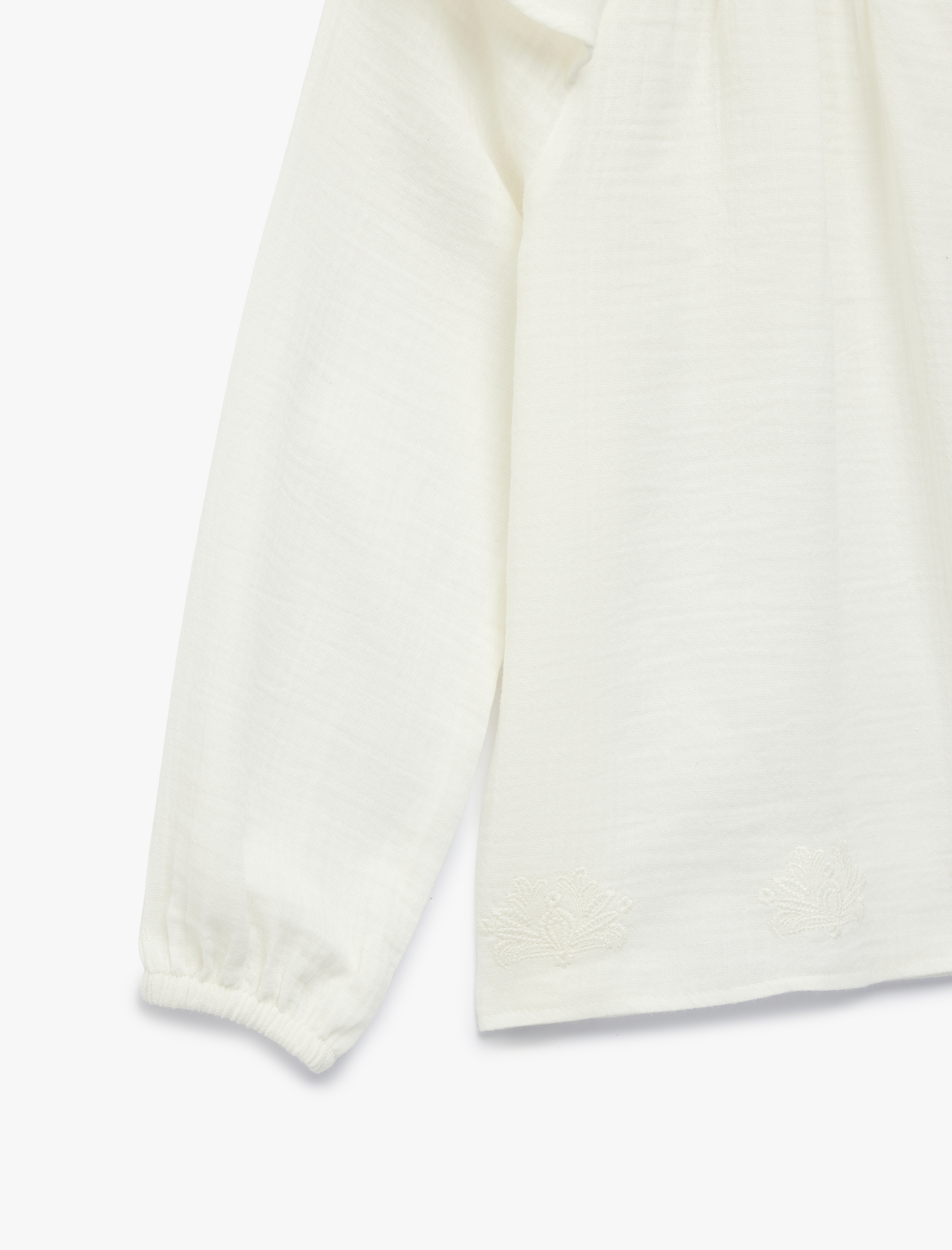  Kız Çocuk Uzun Kollu  Fırfır Detaylı Bisiklet Yaka Pamuklu Bluz