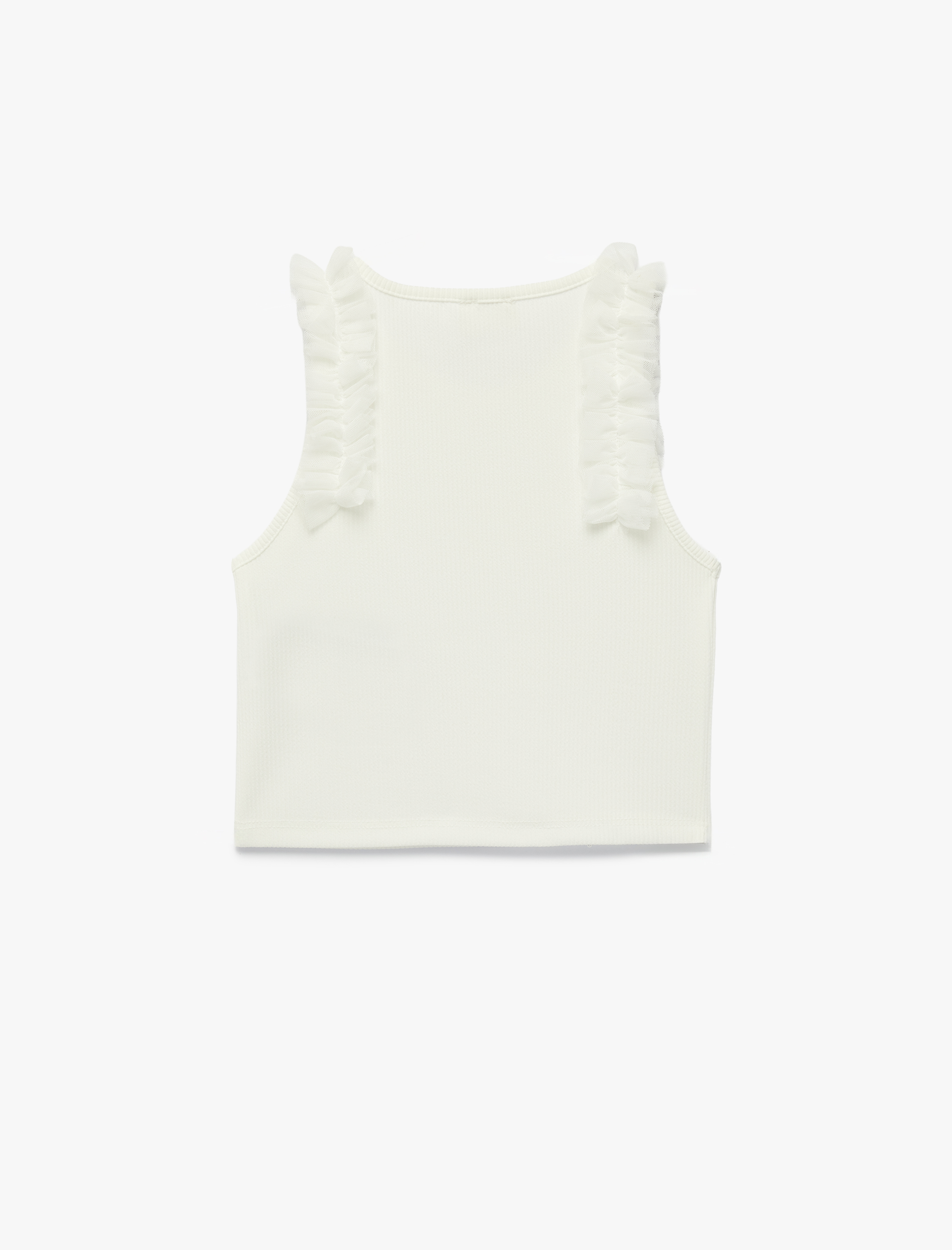  Kız Çocuk Fırfır Detaylı Kolsuz Bisiklet Yaka Crop Atlet