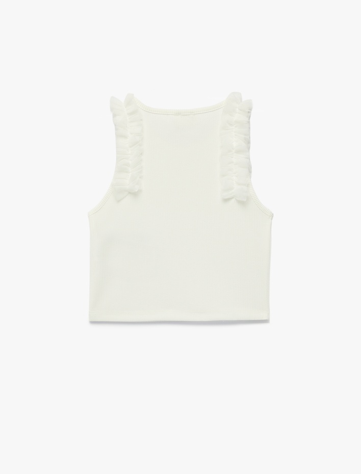 Kız Çocuk Fırfır Detaylı Kolsuz Bisiklet Yaka Crop Atlet