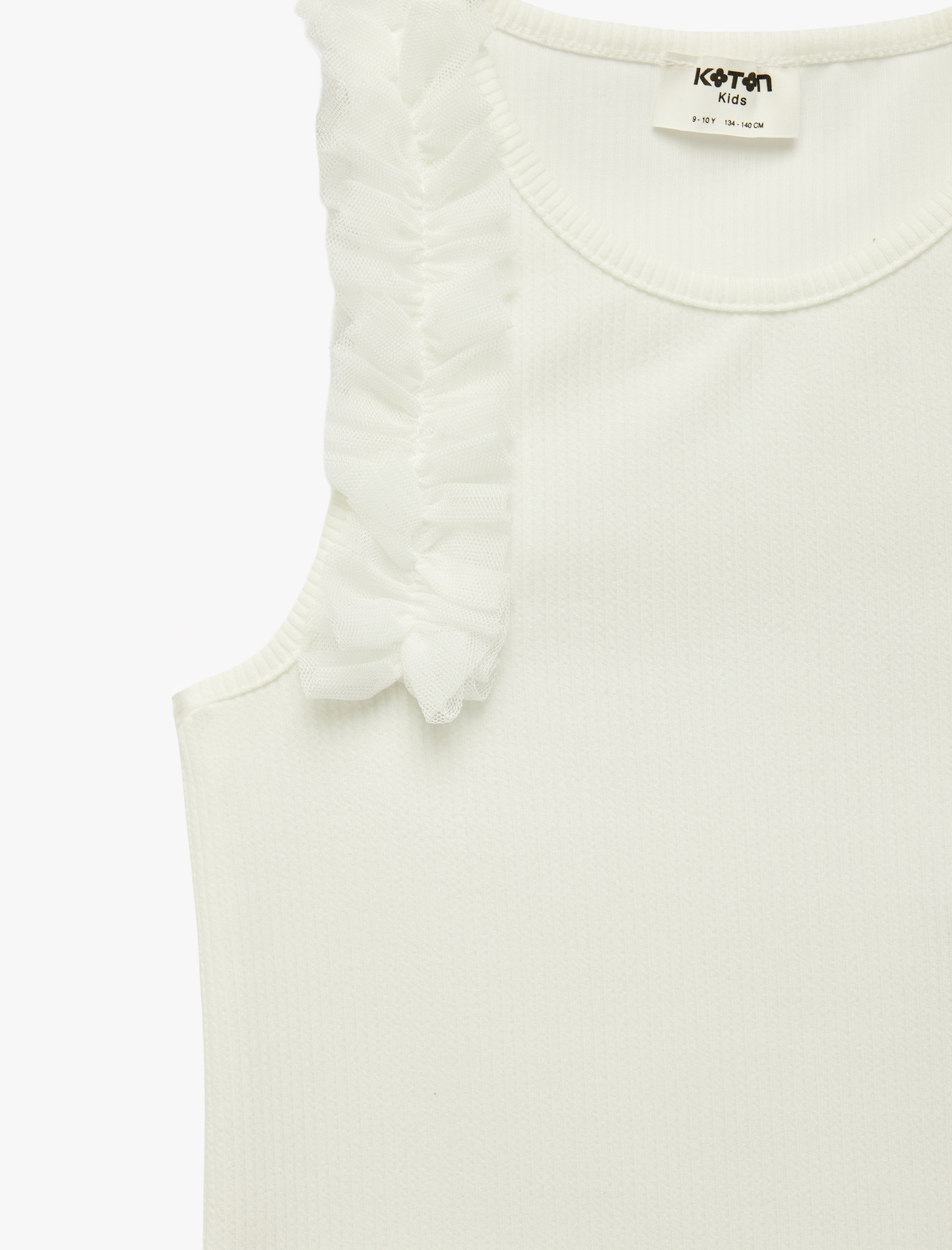  Kız Çocuk Fırfır Detaylı Kolsuz Bisiklet Yaka Crop Atlet