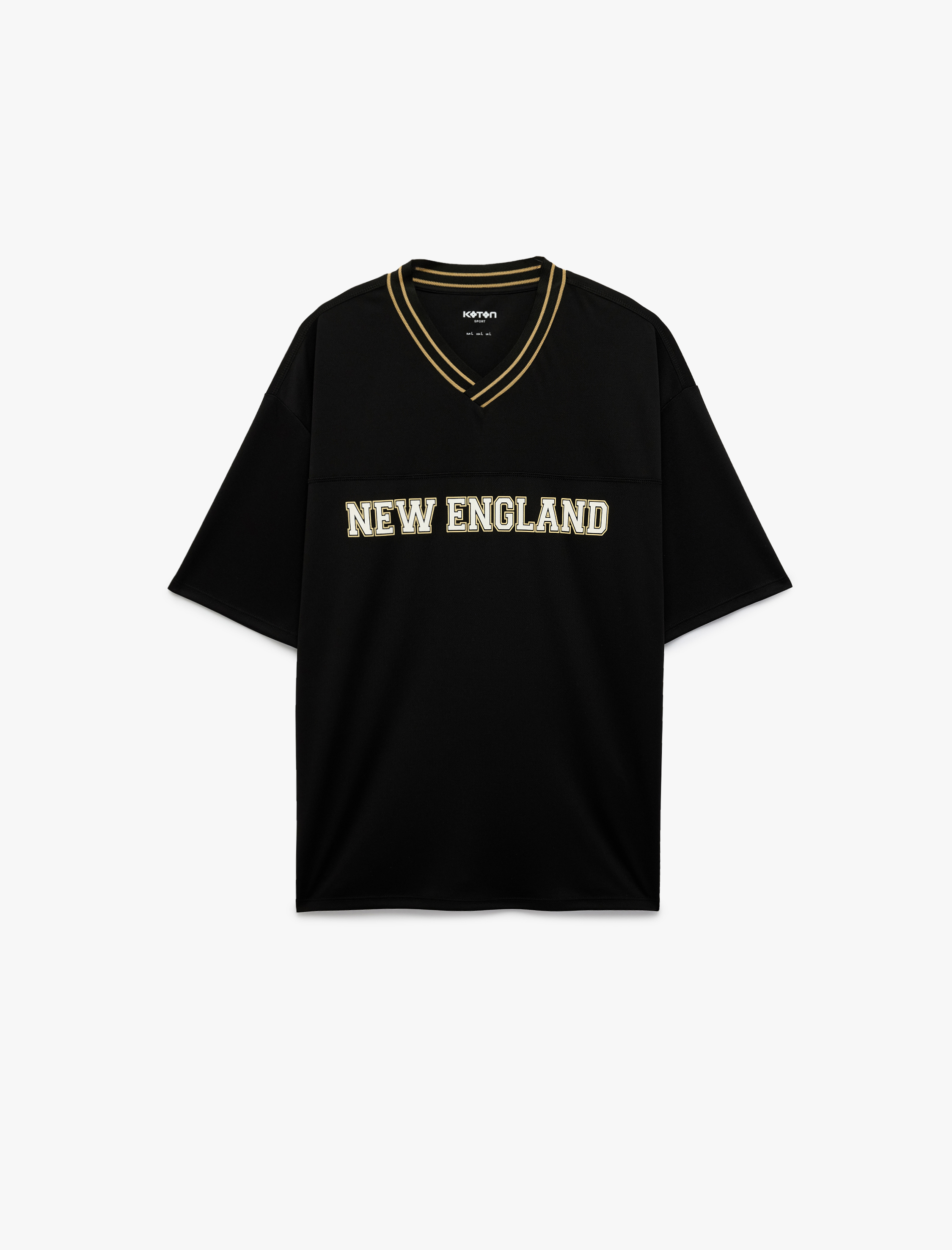   Kısa Kollu V Yaka Baskılı Oversize Spor Tişört