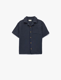 Pamuklu Kısa Kollu Devrik Yaka Cep Detaylı Gömlek