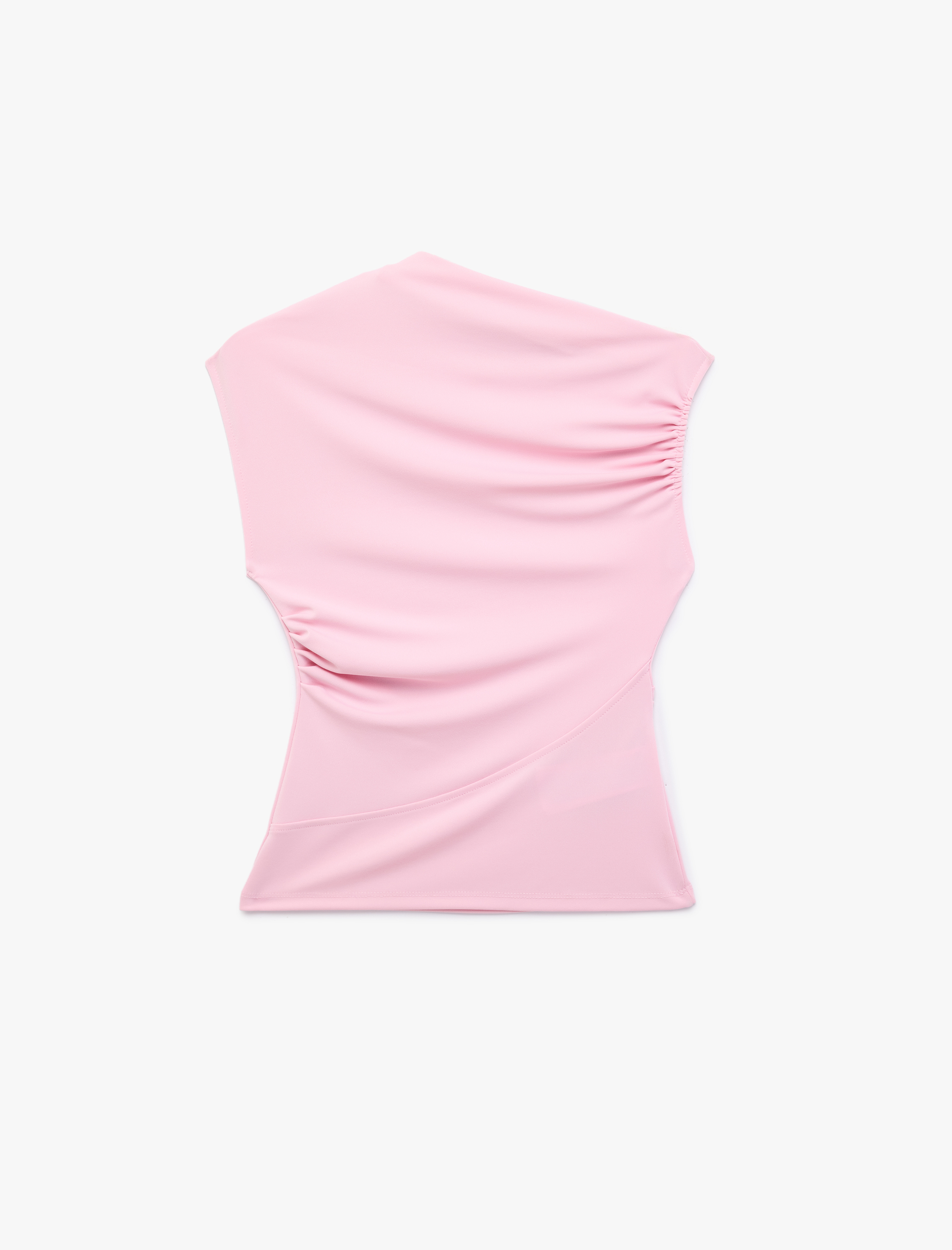   Asimetrik Yaka Drapeli Kolsuz Bluz