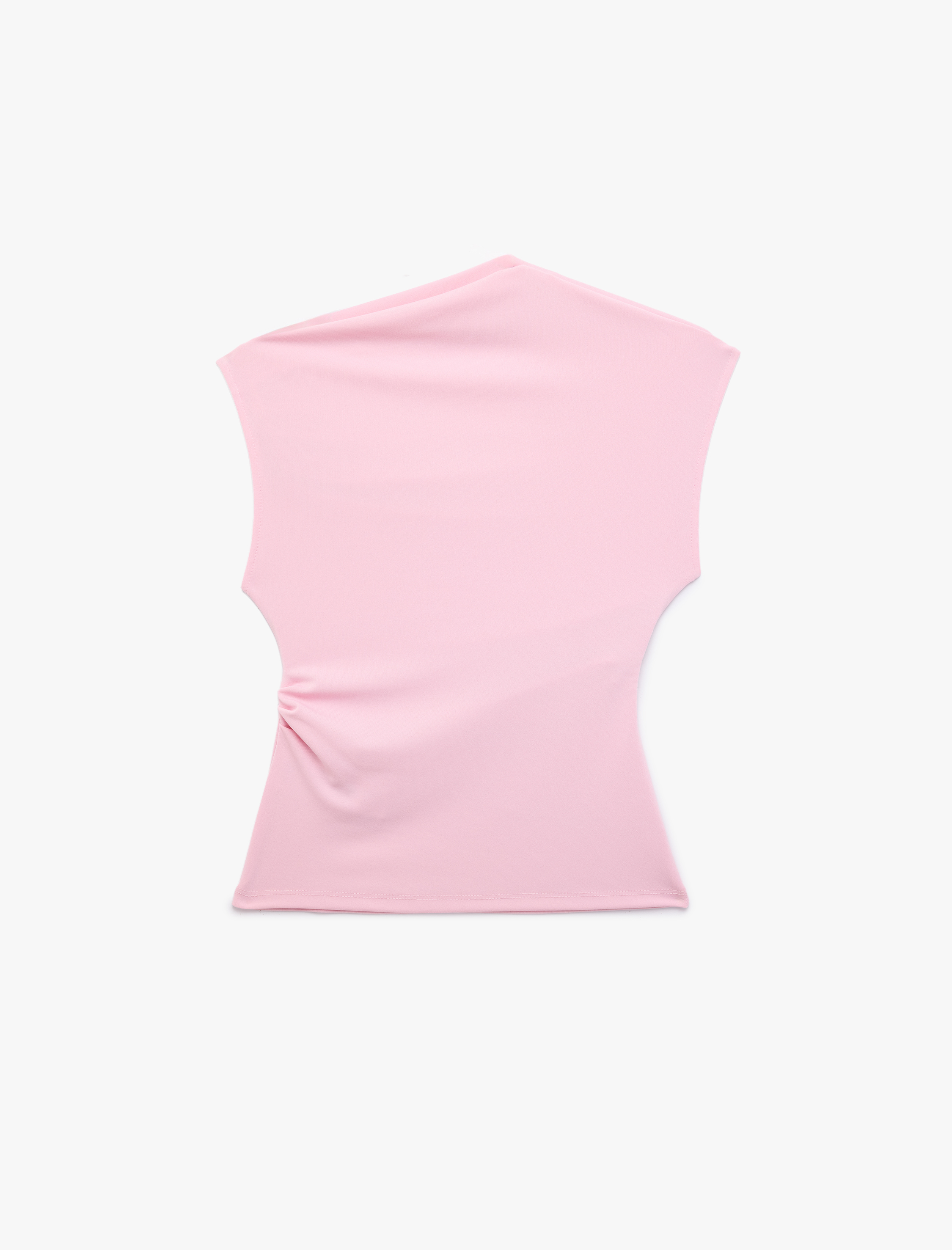   Asimetrik Yaka Drapeli Kolsuz Bluz