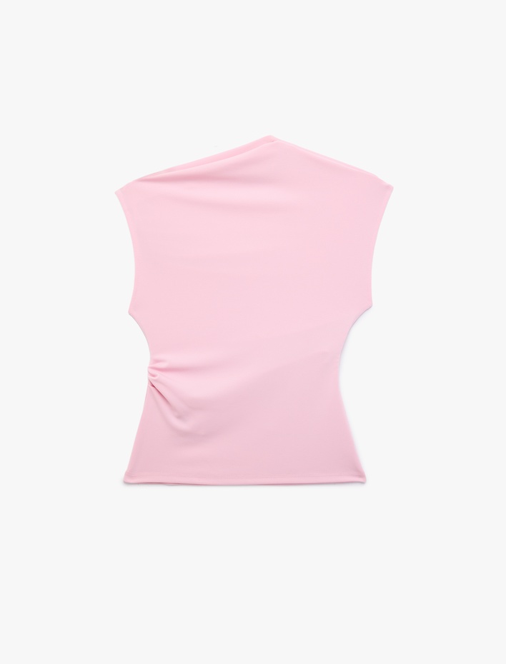  Asimetrik Yaka Drapeli Kolsuz Bluz