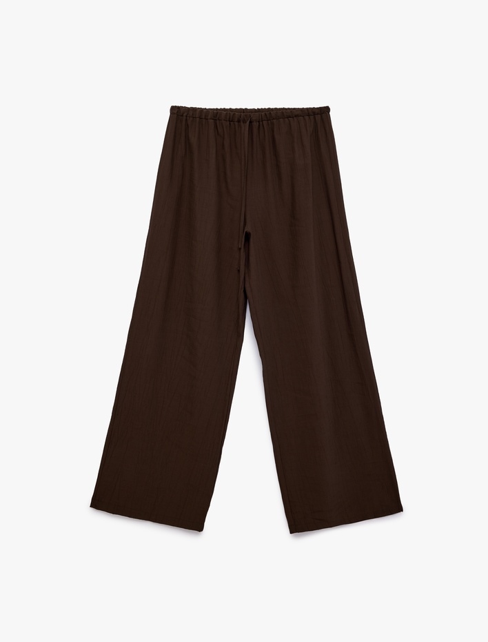  Viskon Karışımlı Beli Bağcıklı Geniş Paça Pantolon