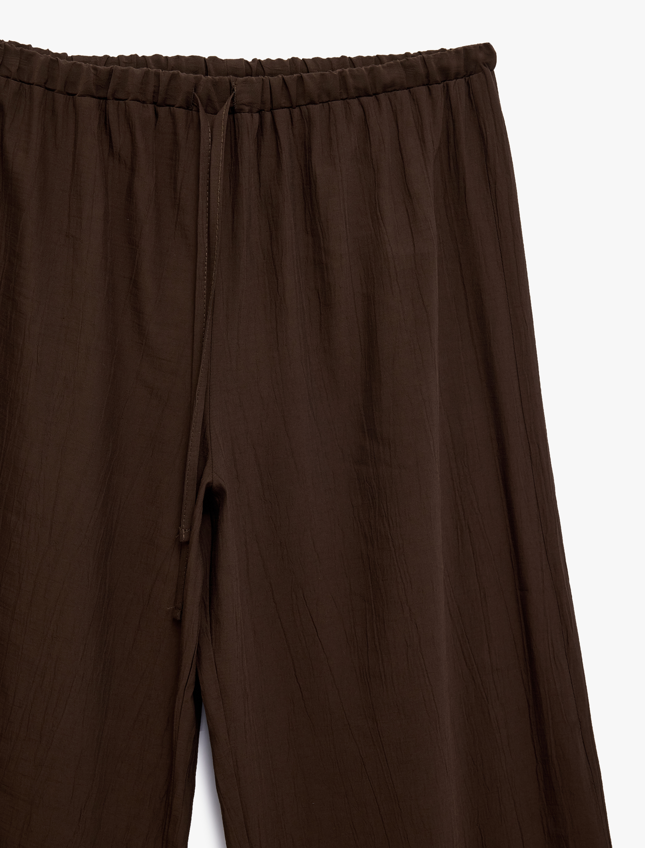   Viskon Karışımlı Beli Bağcıklı Geniş Paça Pantolon