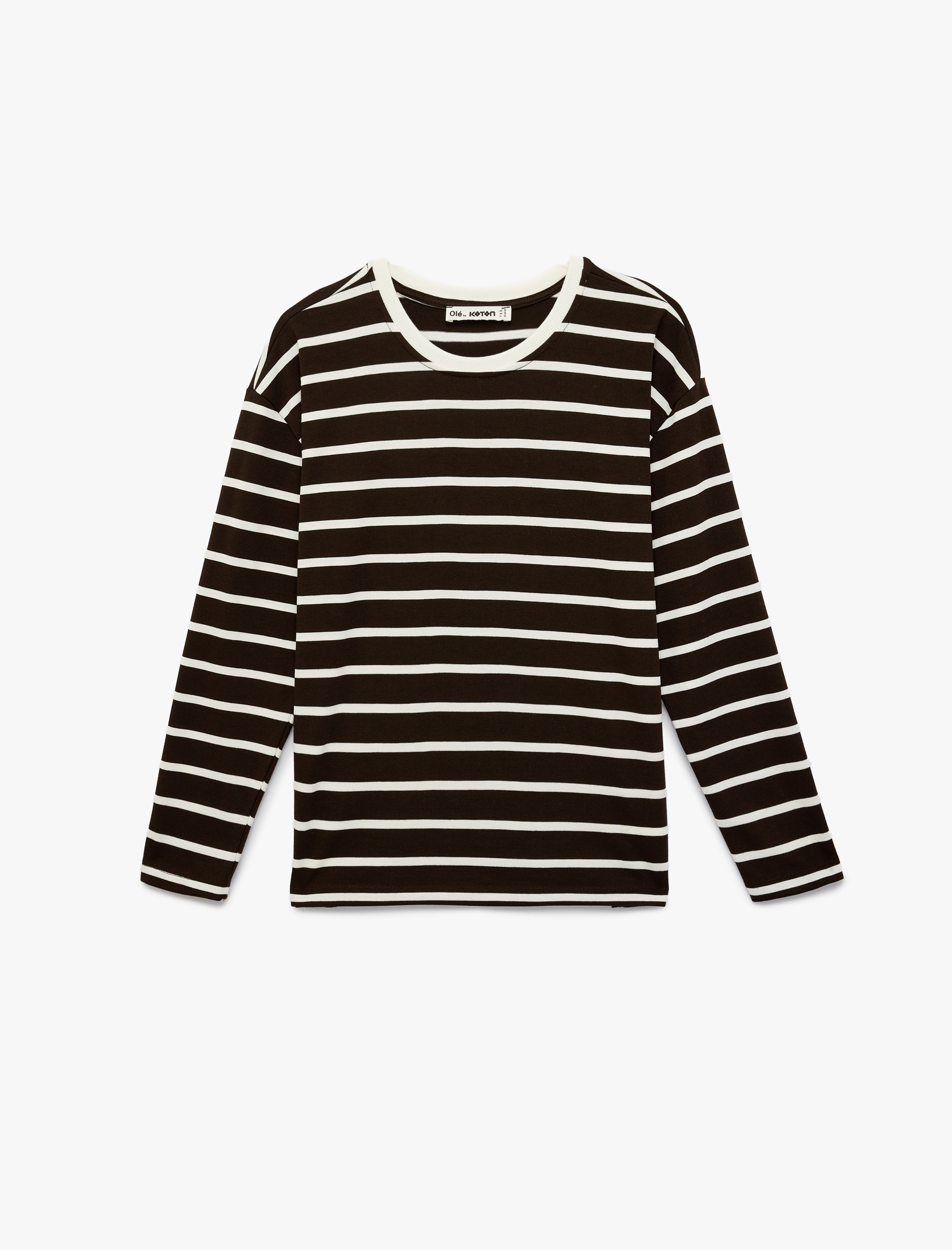   Çizgili Uzun Kollu Bisiklet Yaka Oversize Tişört